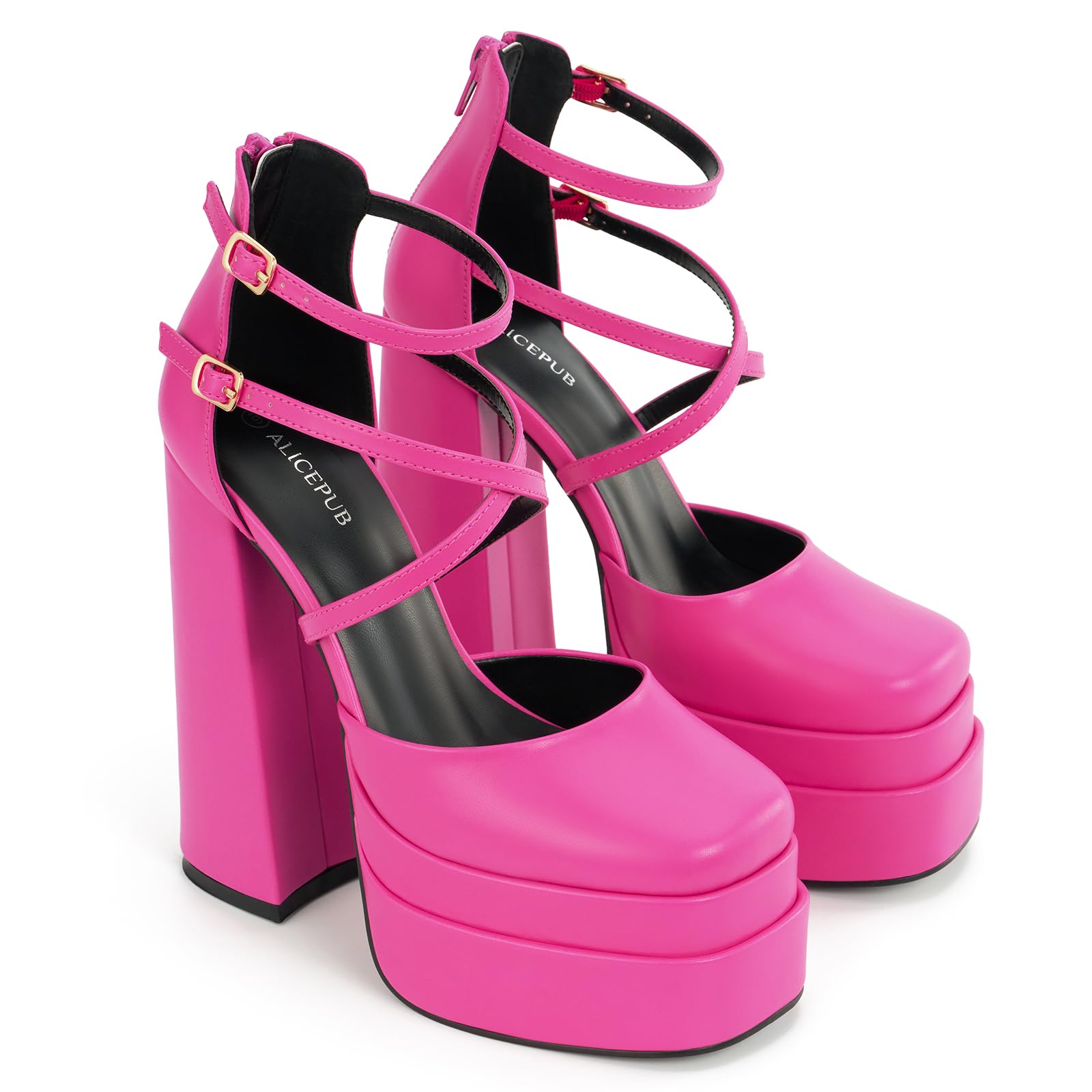 ALICEPUB Women's Chunky Platform High Heels - Closed Toe Ankle Strap Square Toe Block Pumps for Prom, Party & Dress Occasions | Comfortable Sexy Party Shoes for Women | Perfect for Weddings, Night Out & Special Events