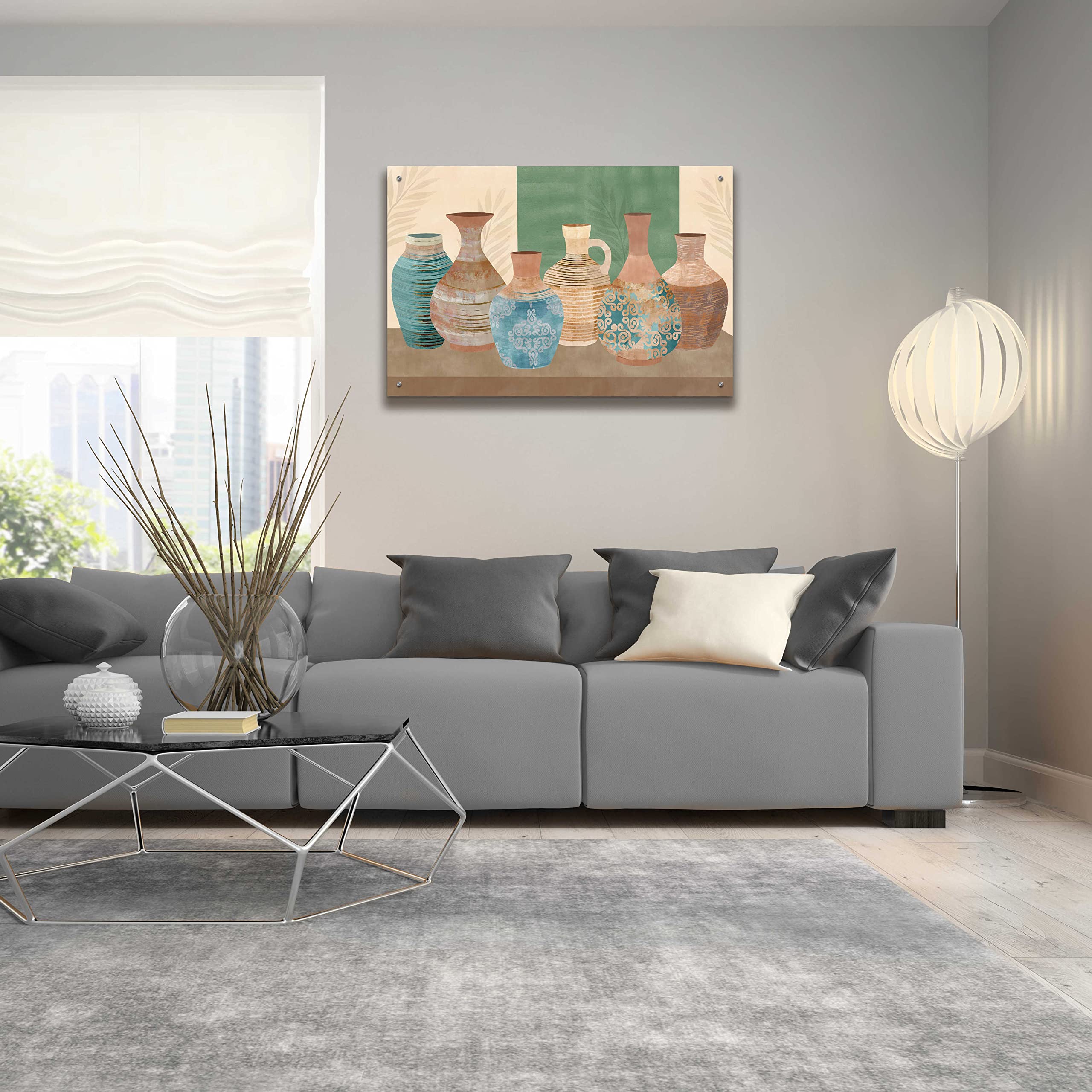 Flora Kouta 'Earthenwared Pots IV' Acrylic Glass Wall Art Print - 36x24 Inches Modern Home Decor for Living Room, Bedroom & Office
