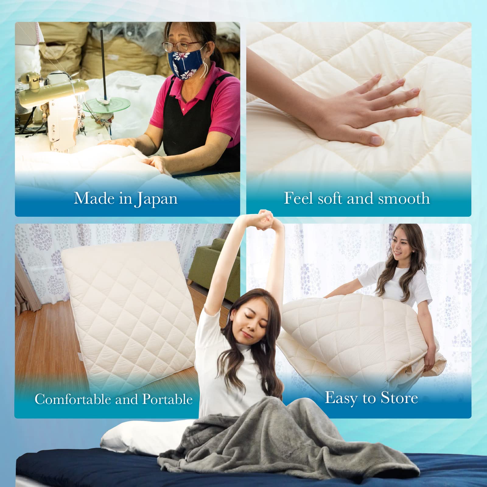 FULI Japanese Futon Mattress - Foldable & Portable Floor Lounger Bed - Roll Up Sleeping Pad - Shikibuton - Made in Japan (White, Twin Size) - Perfect for Small Spaces, Guest Beds & Minimalist Living