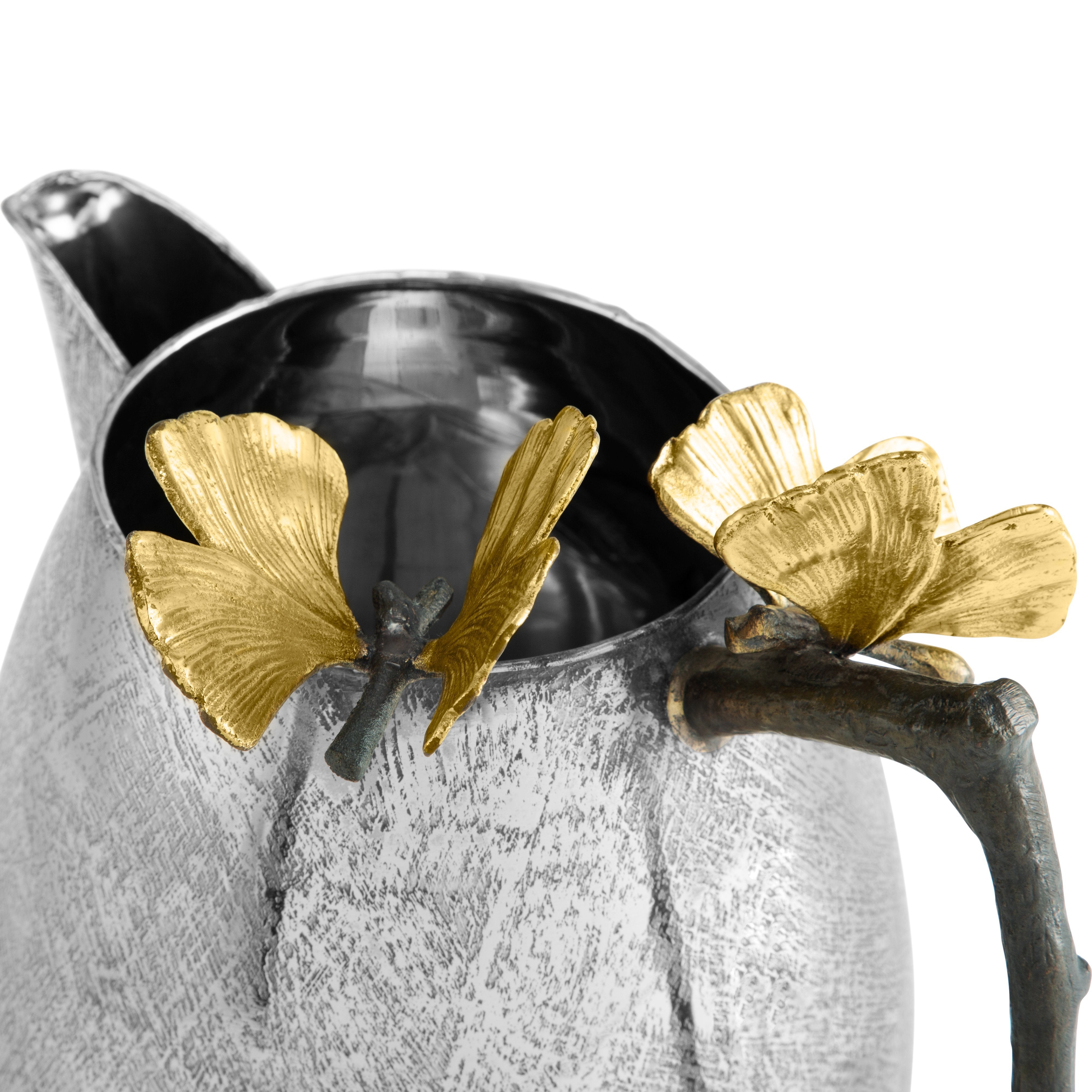 Elegant Butterfly Ginkgo Pitcher - Handcrafted Ceramic Water Pitcher with Unique Floral Design - Perfect for Home Decor, Tea Parties & Gift Giving