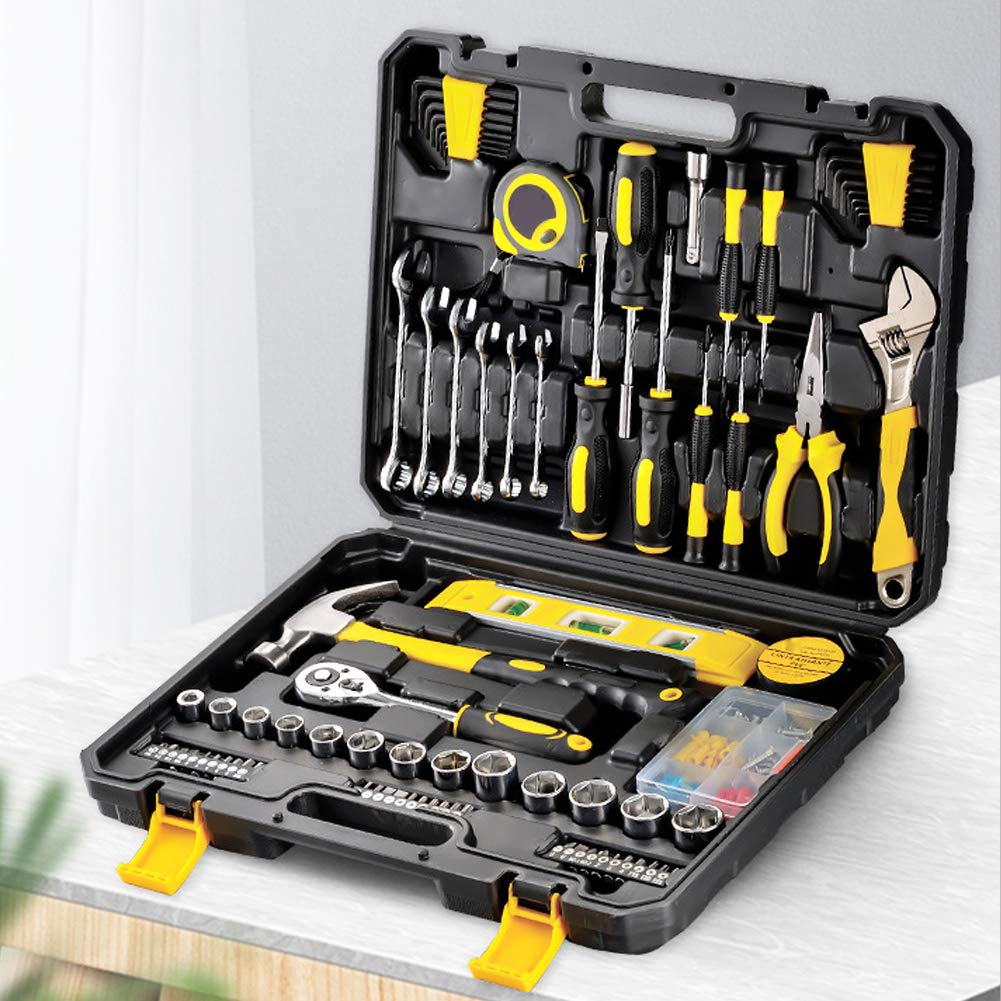 108Pcs Home Tool Kit - Carbon Steel Hand Tool Set with High Hardness for Household Repair, DIY Projects & Maintenance | Includes Storage Box | Perfect for Home Renovation, Car Repair & Emergency Fixes
