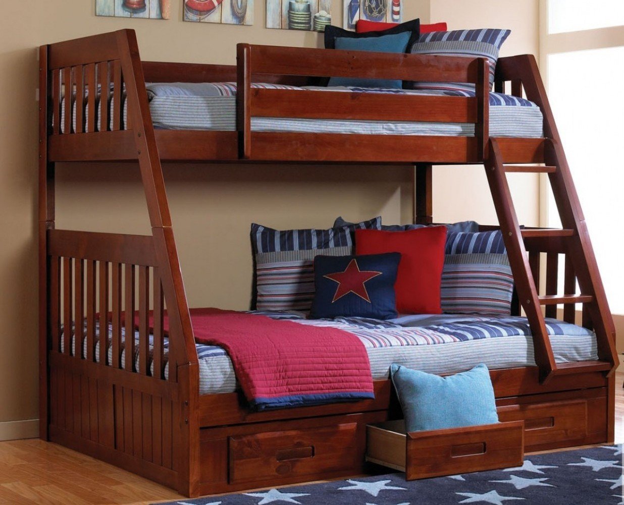 DONCO Kids Twin Wooden Trundle Bed Frame in Merlot - Space-Saving Trundle Bed for Kids' Room, Guest Room & Sleepovers
