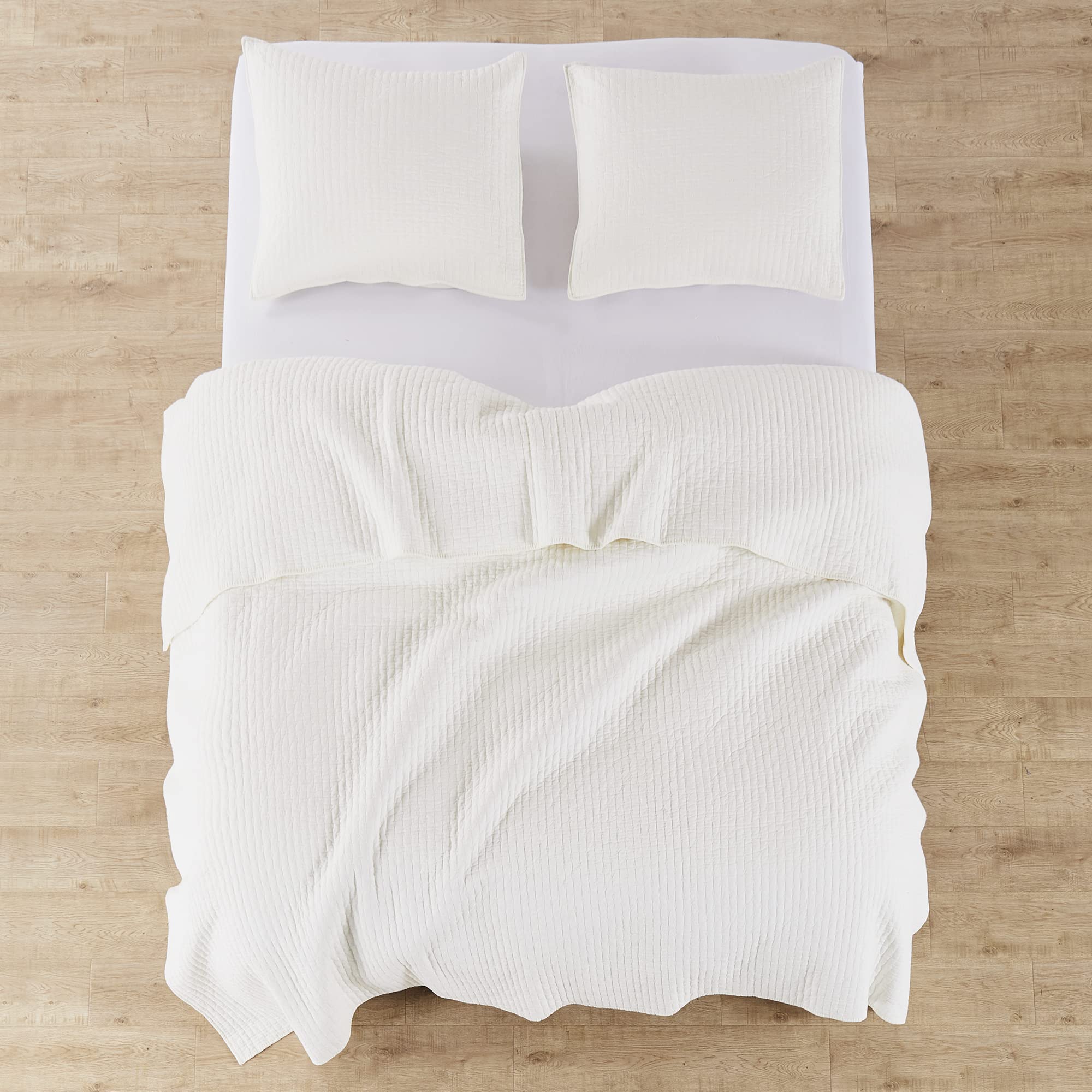 Levtex Home King Size Cross Stitch Cream Quilted Bedspread Set with 2 Shams - 100% Cotton Bedding (120x104in Bedspread + 20x36in Shams) - Elegant Cross Stitch Pattern for Master Bedroom Decor