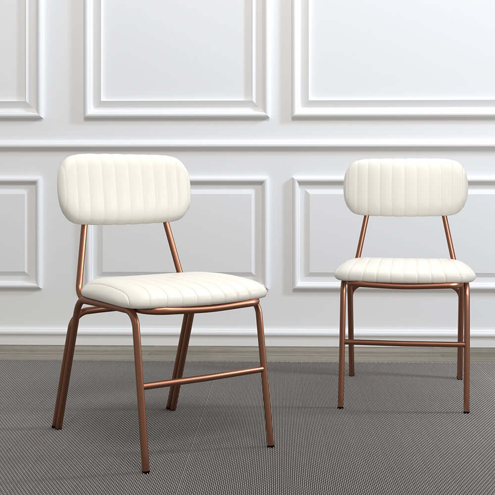 Modern Brown Dining Chairs Set of 2 - Faux Leather Upholstered & Sturdy Metal Frame - Perfect for Kitchen, Dining Room, and Small Space Decor