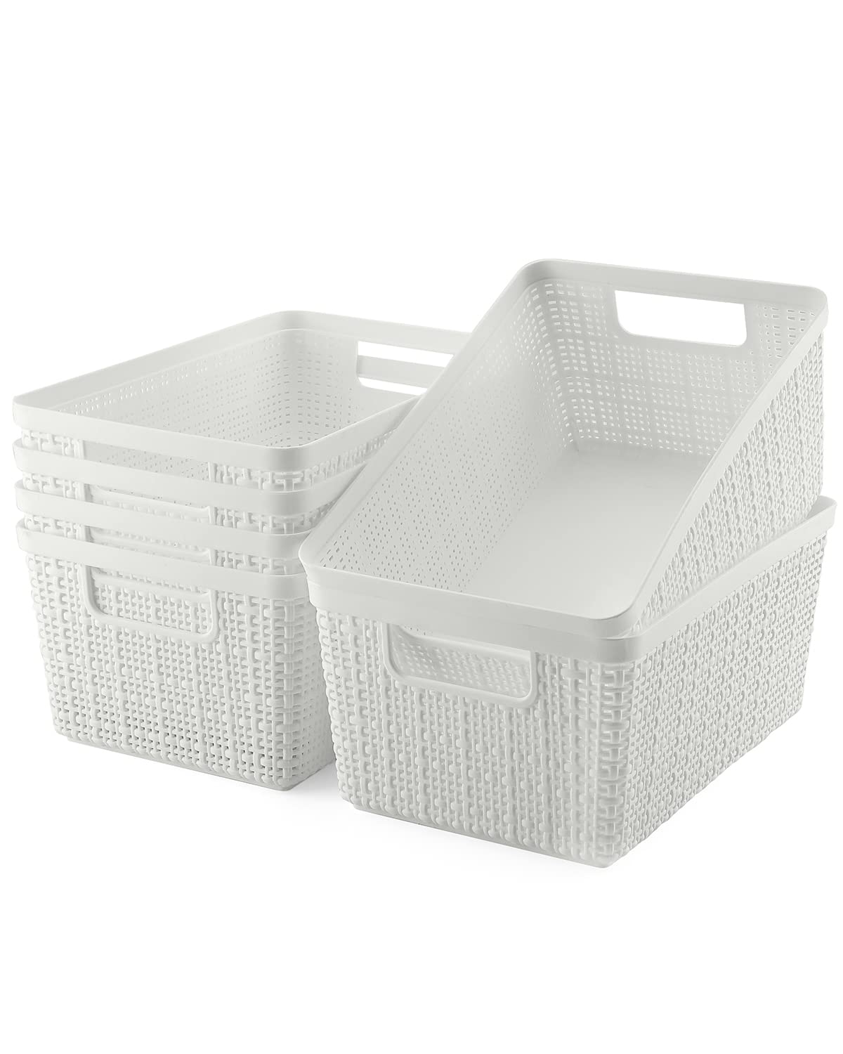 6-Pack Plastic Storage Bins - Woven Organizer Baskets for Pantry, Office & Playroom