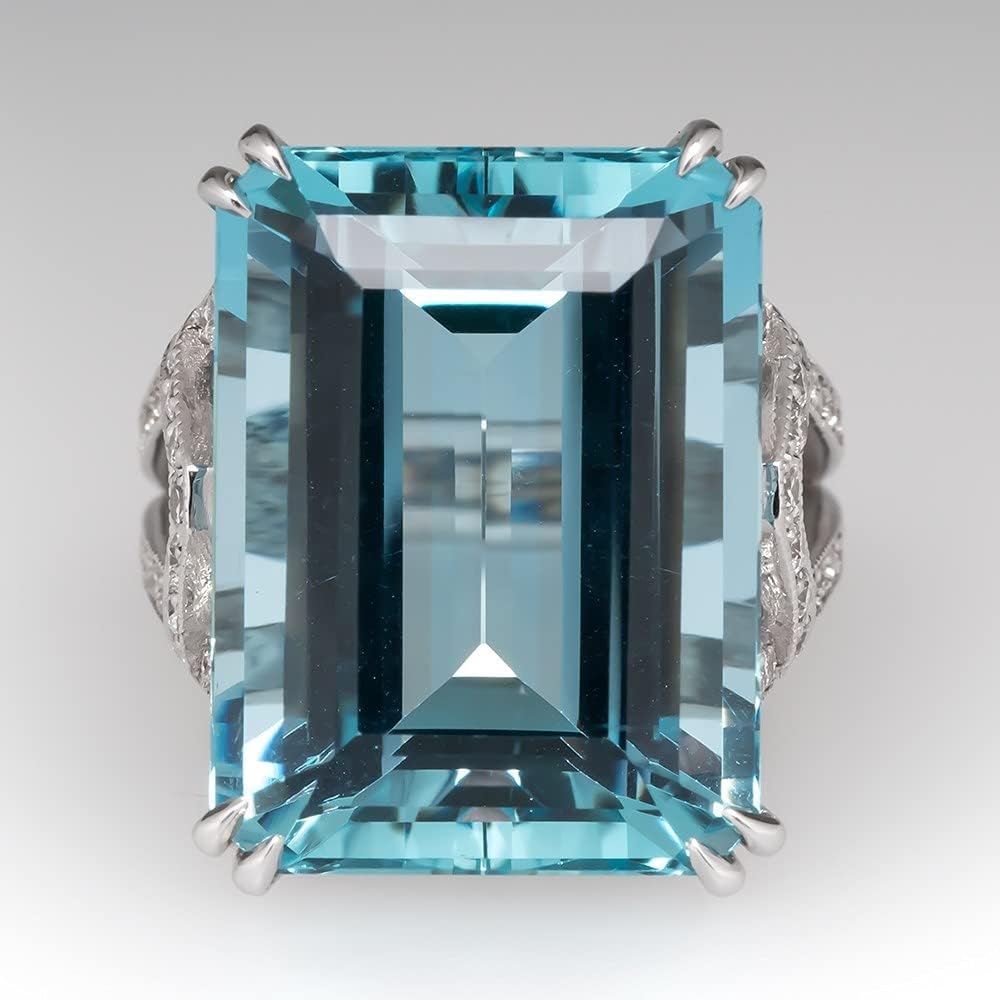 925 Sterling Silver Princess Cut Blue Aquamarine Diamond Ring - 1.5ct Shiny Eternity Wedding Band for Women | Engagement, Anniversary, Valentine's Day Gift & Party Jewelry