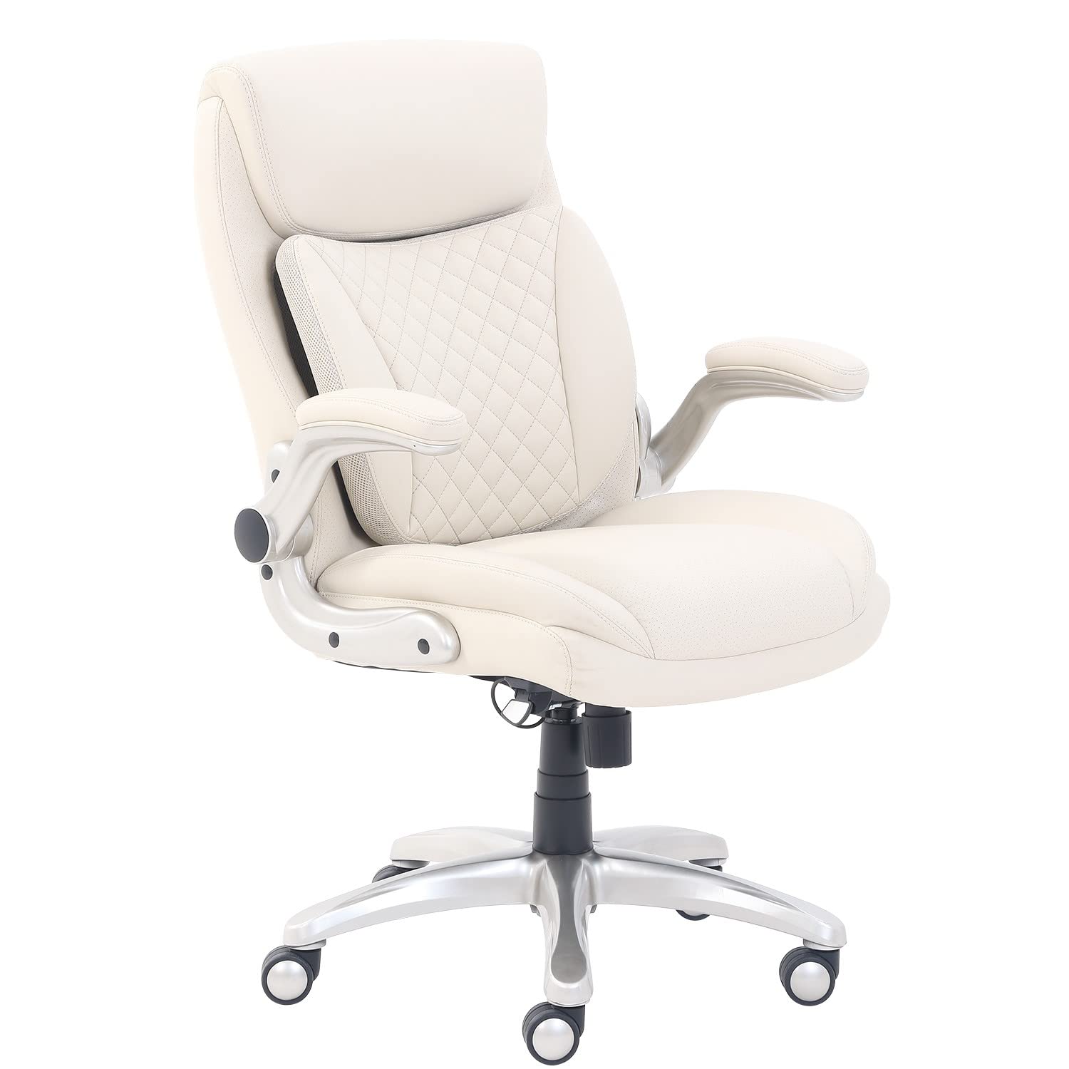 Amazon Basics Ergonomic Executive Office Chair - Adjustable Height, Tilt & Lumbar Support with Flip-Up Armrests - Cream Bonded Leather (29.5