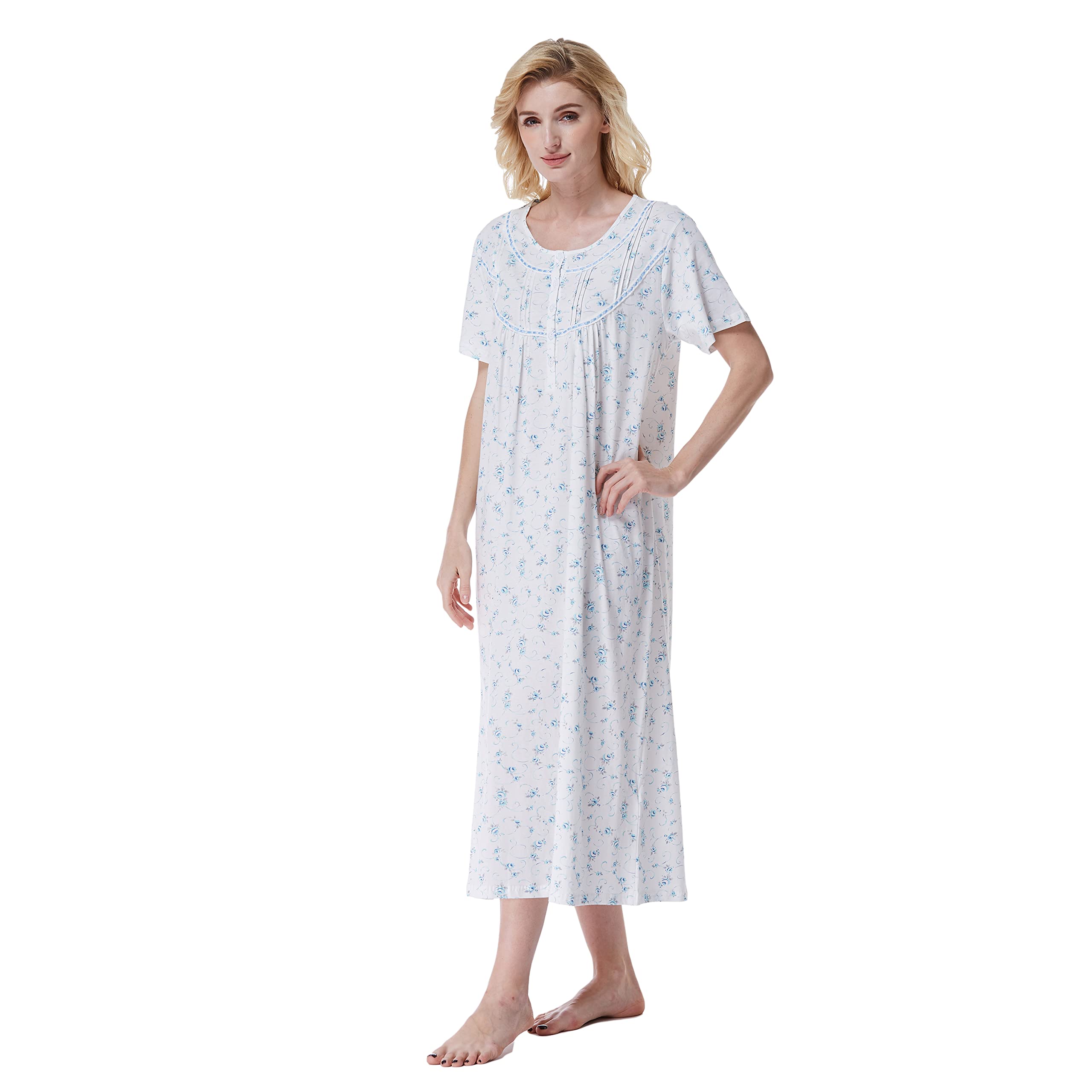 Keyocean Women's 100% Cotton Short Sleeve Nightgown - Soft & Lightweight Sleepwear for Women, Perfect for Summer Nights & Lounge Wear at Home