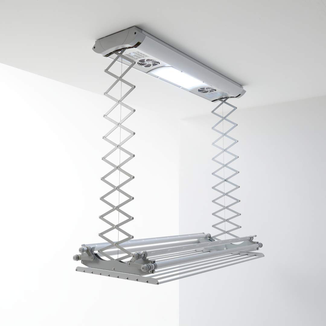 Foxydry Air, Wall & Ceiling Mounted Clothes Drying Rack - Remote Control Aluminum & Steel Electric Clothesline (120cm) - Perfect for Small Spaces, Apartments & Laundry Rooms
