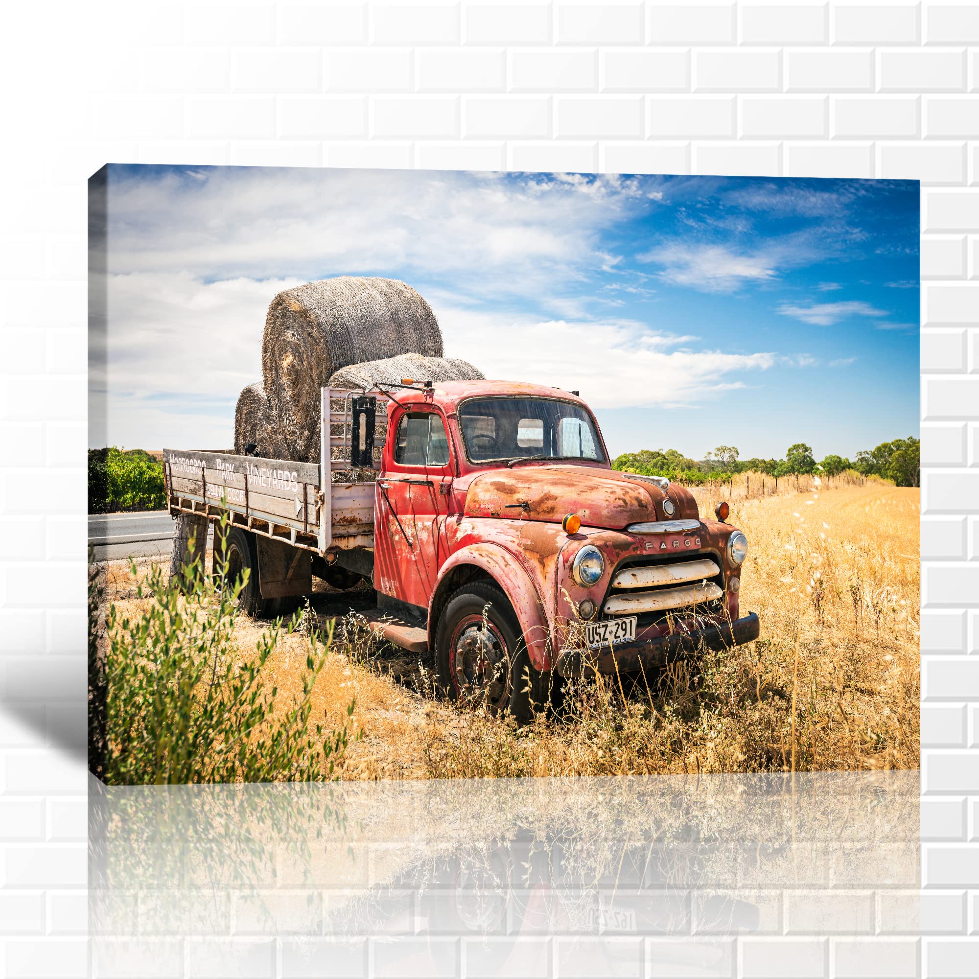 TIMUBA Rustic Truck Canvas Wall Art - Vintage Country Truck Picture for Farmhouse & Living Room Decor | Modern Wall Art Painting 32x48 Inches | Perfect for Home, Office & Cabin Decoration