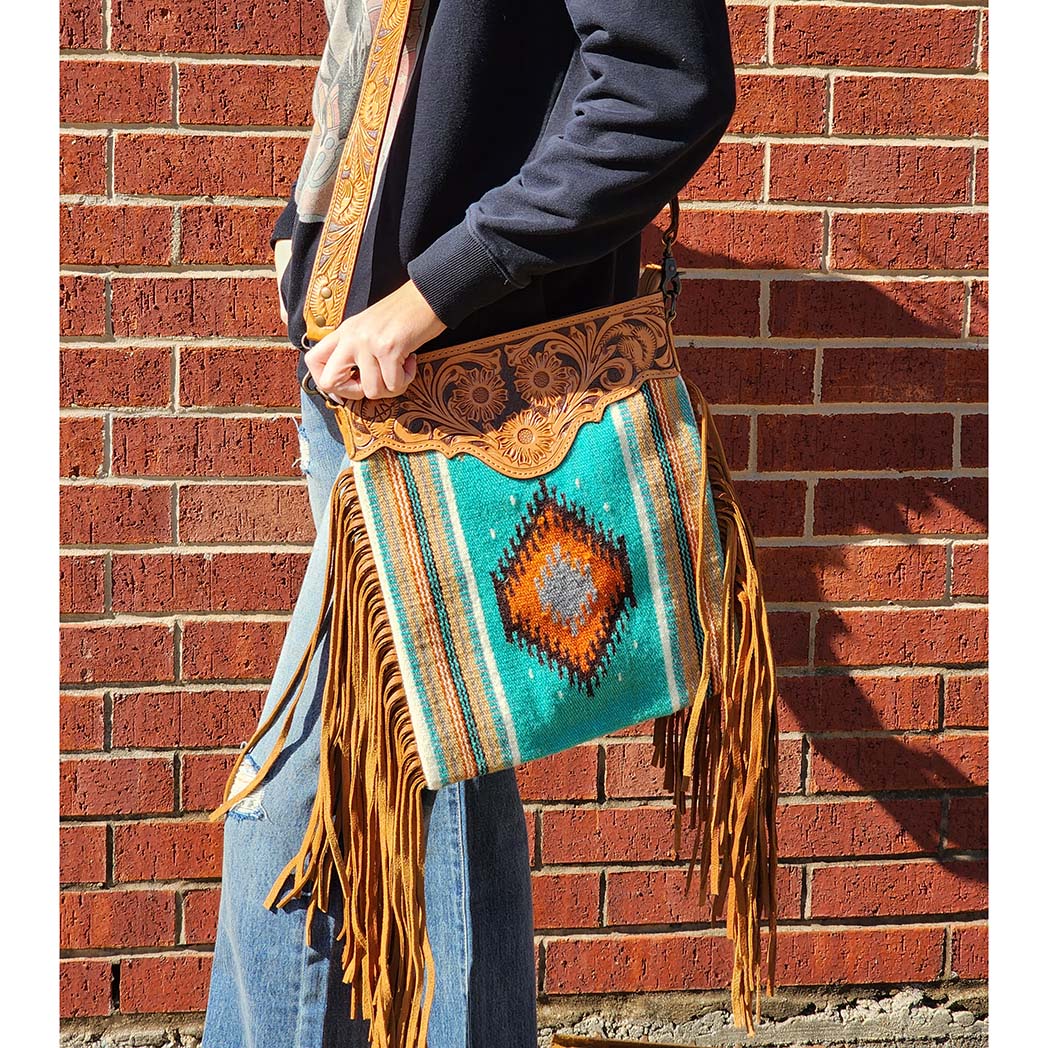 American Darling Winter Green Aztec Fringe Bag - Stylish Bohemian Crossbody Purse for Women | Perfect for Festivals, Parties & Everyday Use