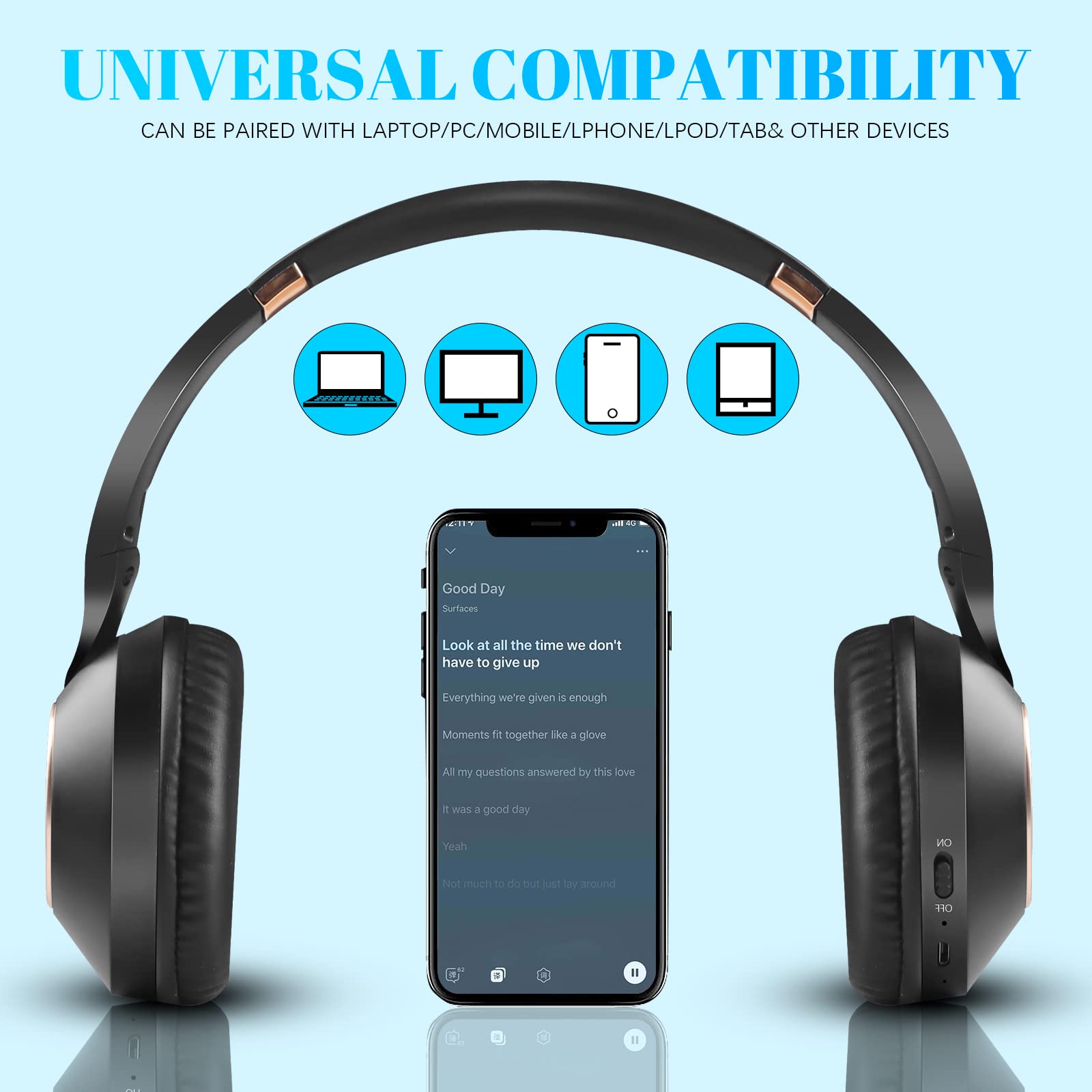 Wireless Bluetooth Over-Ear Headphones with Deep Bass HiFi Stereo, Foldable Design & Soft Protein Earmuffs, TF/SD Card Slot & Wired Mode - Perfect for Office, Work, Travel & Home Use