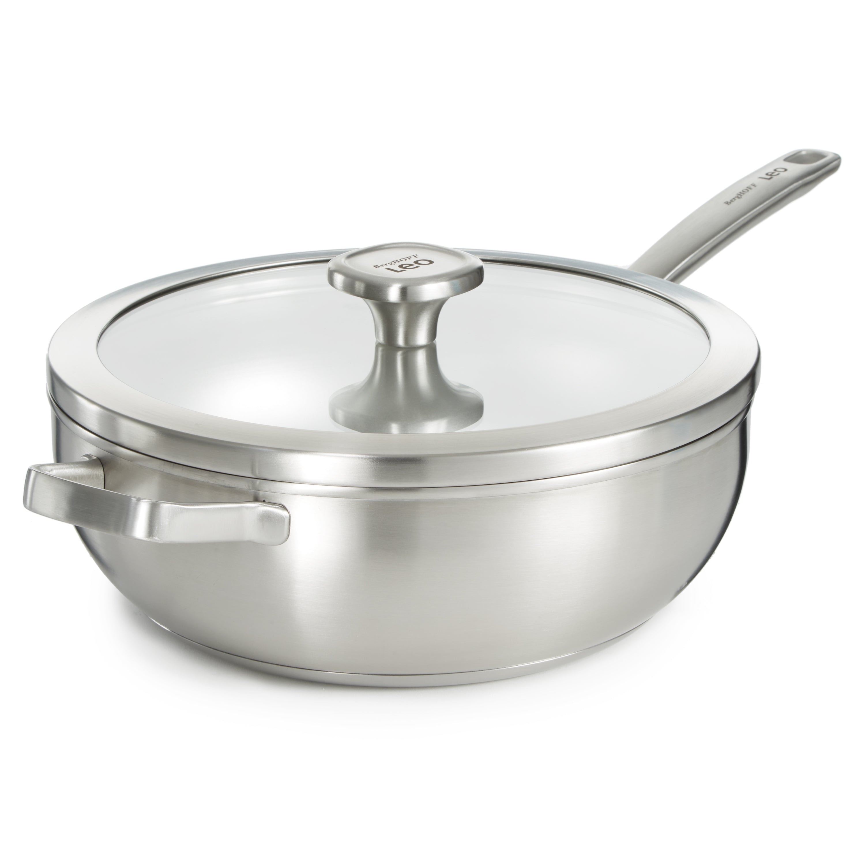 BergHOFF Leo Graphite Recycled 18/10 Stainless Steel Wok Pan - 11 Inch, 5.2 Quart Capacity with Tempered Glass Lid - Perfect for Stir-Frying, Sautéing & Asian Cooking