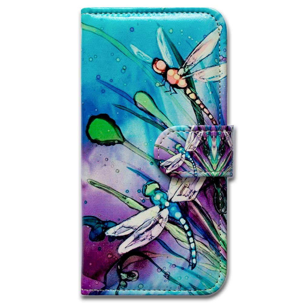 Cute Dragonfly Leather Flip Wallet Case for iPhone 12 Mini with Card Slot Holder & Kickstand - Stylish Protective Cover for Everyday Use, Travel, and Work
