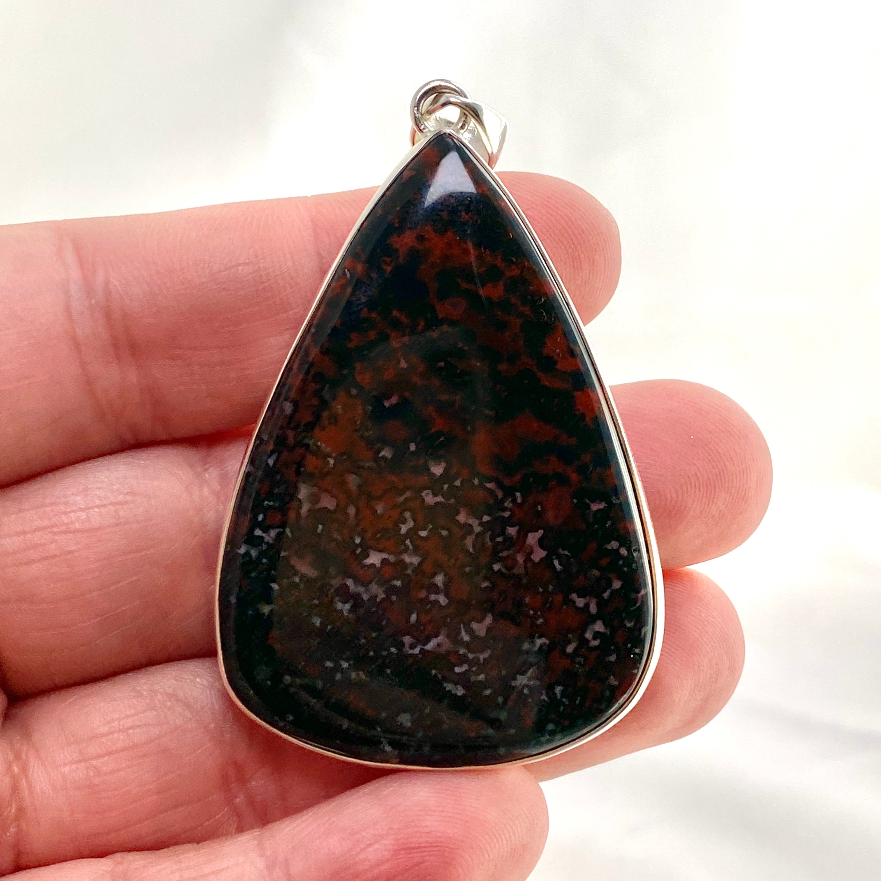 Natural Bloodstone Teardrop Cabochon Pendant - KPGJ4741 | Healing Crystal Jewelry for Meditation & Energy Balancing