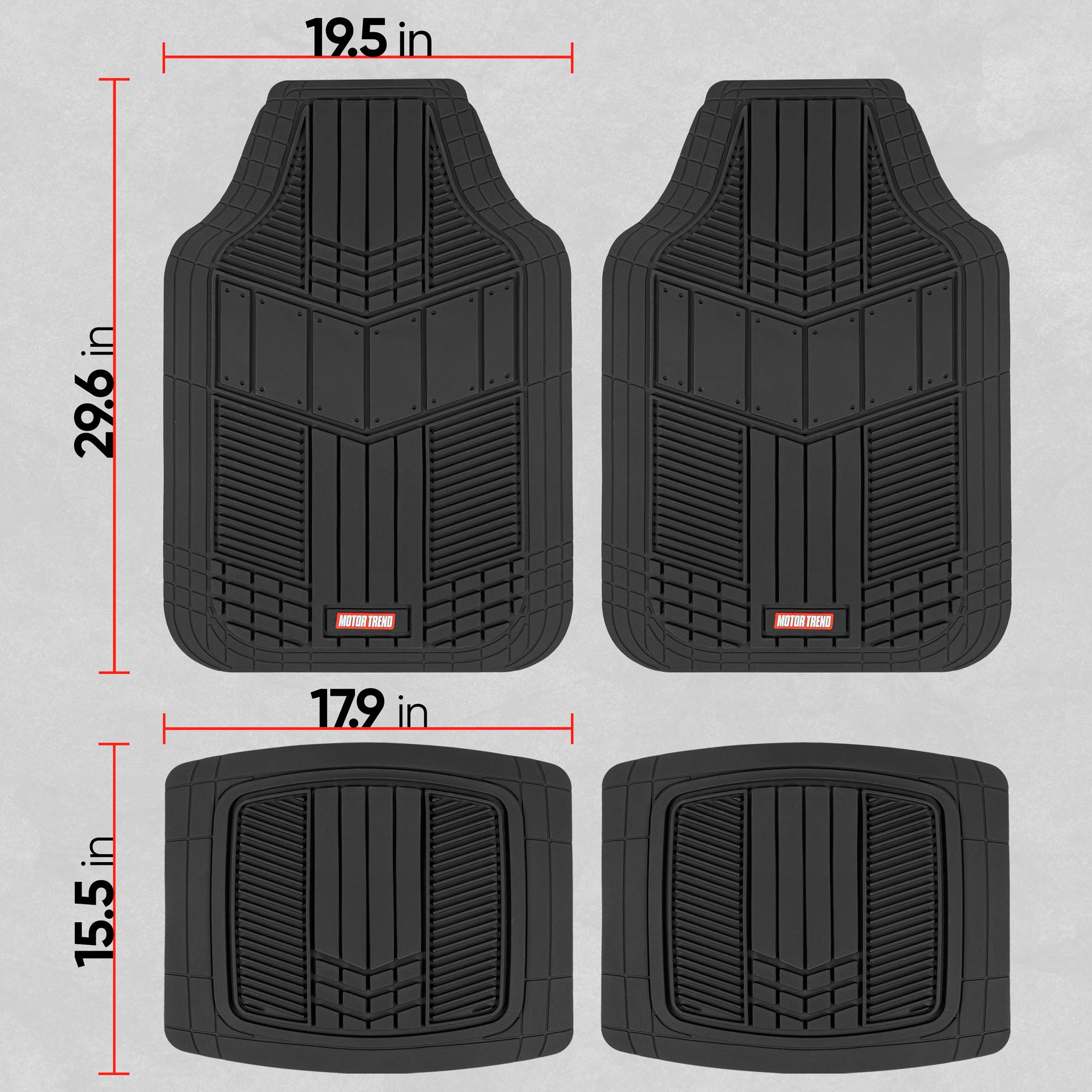Motor Trend FlexTough Black All-Weather Car Floor Mats Full Set - Heavy Duty Rubber Floor Liners for SUV, Sedan & Van with Cargo Mat | Front & Rear Seat Protection | Perfect for Winter Snow, Mud & Spills