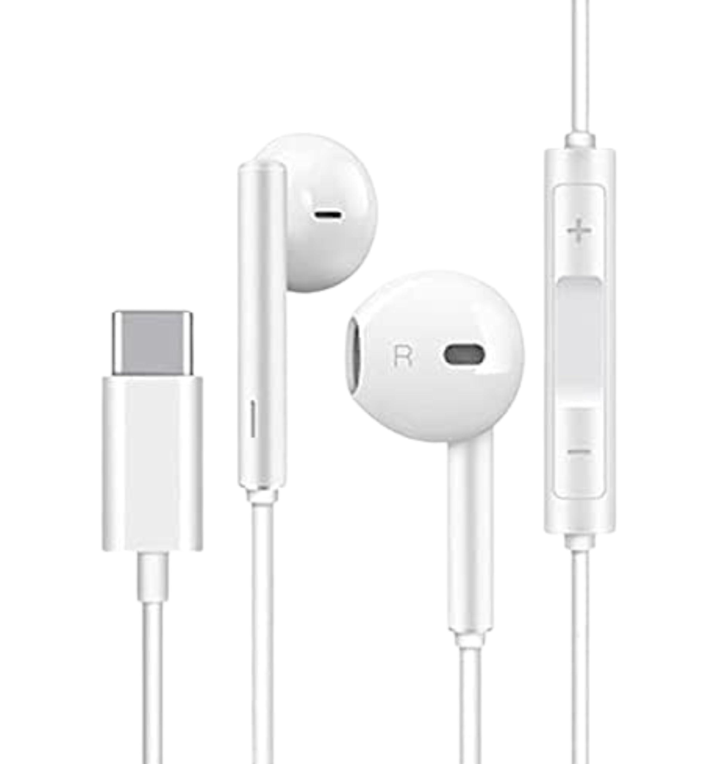 Premium USB C Wired Earbuds with Microphone & Volume Control - Noise Isolating In-Ear Headphones for Samsung Galaxy A53/A33/S22 Ultra/S21 & All Type-C Devices (White) - Perfect for Commuting, Workouts & Gaming