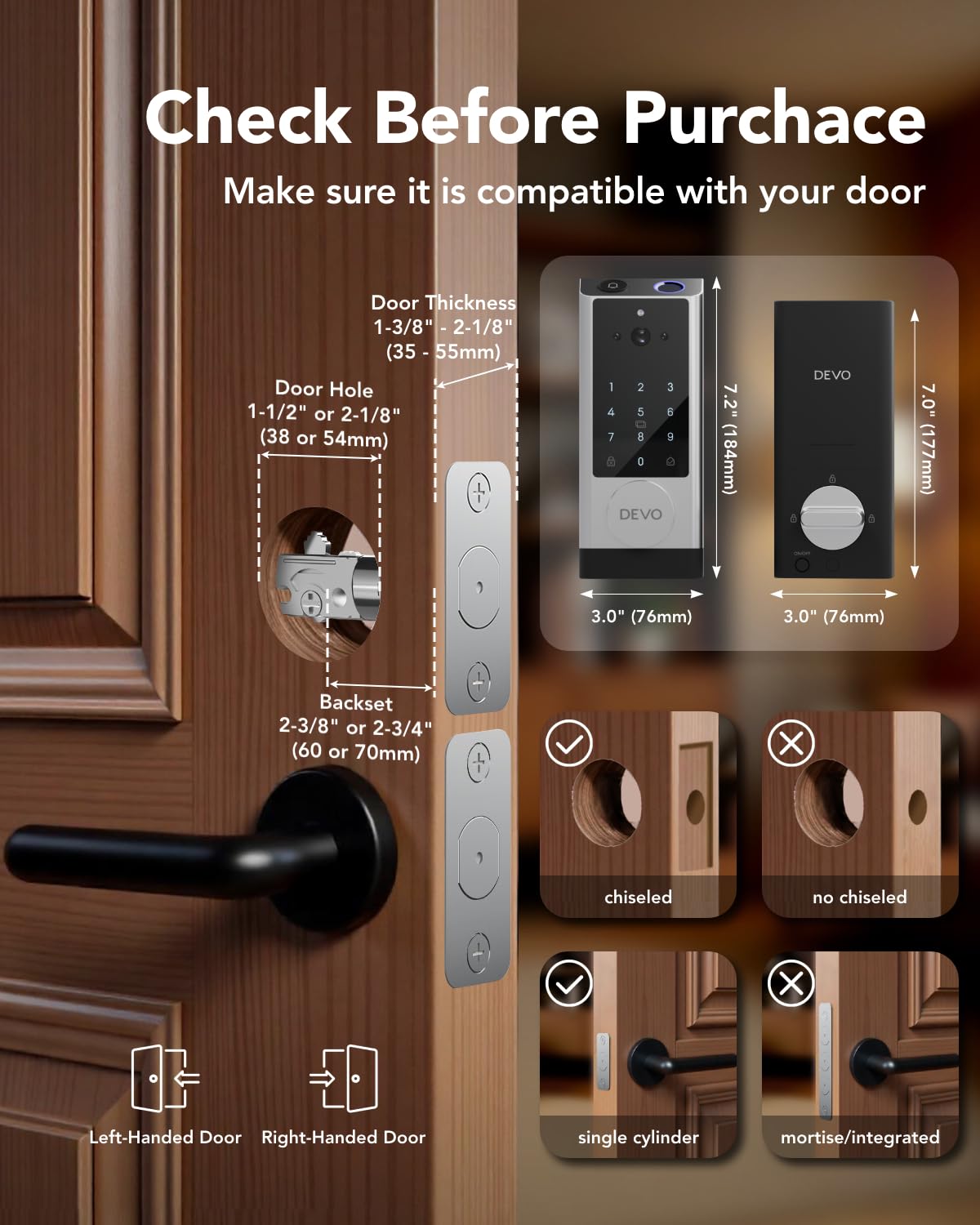 Devo G1 Smart Video Door Lock with Camera & Doorbell - 6-in-1 Keyless Entry, Fingerprint ID, Auto Lock, Wi-Fi Enabled Smart Deadbolt - BHMA Grade 3 Secure Front Door Lock - Easy Installation & Waterproof - Perfect for Home Security, Vacation Rentals & Smart Home Integration