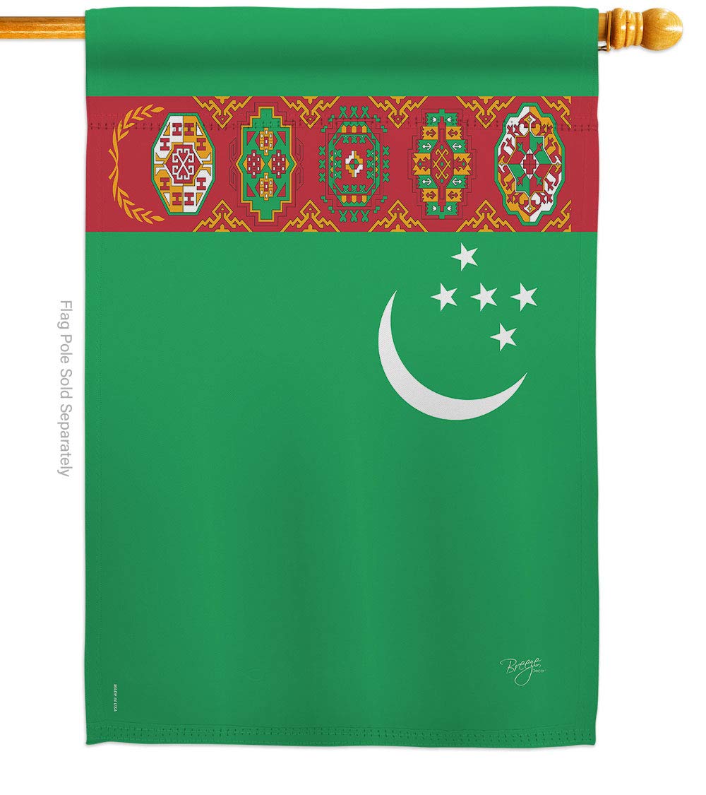 Turkmenistan National Flag 28x40 Inch - Decorative Vertical House Flag with Vibrant Colors | Perfect for World Culture Enthusiasts, International Events & Home Garden Decor