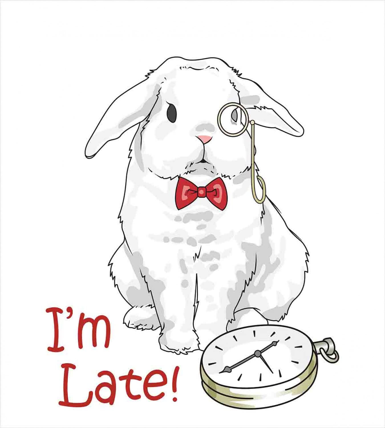 Ambesonne Alice in Wonderland Duvet Cover Set - 2 Pack Twin Size with 2 Pillowcases, White & Red Cartoon Fantasy Design Featuring Funny Rabbit Character - Perfect for Kids' Bedrooms, Themed Decor, and Gift Giving