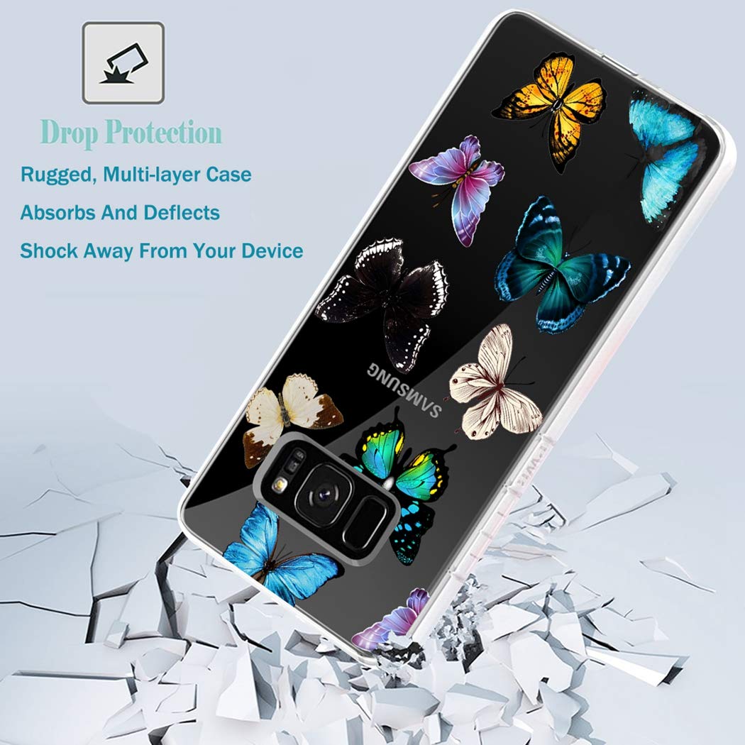Samsung Galaxy S8 Phone Case for Women - Slim Shockproof Clear Floral TPU Protective Cover with Butterfly Design | Perfect for Everyday Use, Work & Travel