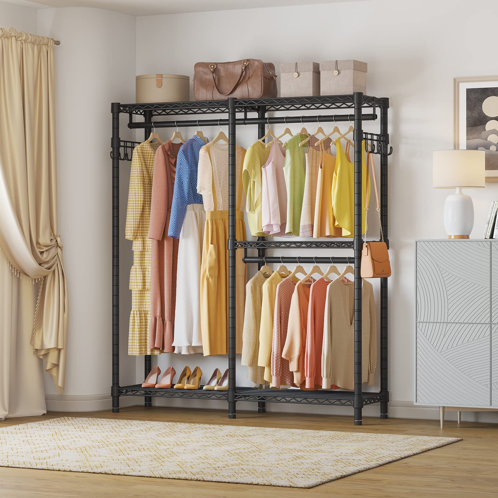 VIPEK V4S Heavy Duty Garment Rack - Adjustable Shelves & 2 Side Hooks, 810lbs Capacity Portable Closet Storage System for Hanging Clothes, Black | Perfect for Home Organization, Laundry Room, Closet Storage & Commercial Use
