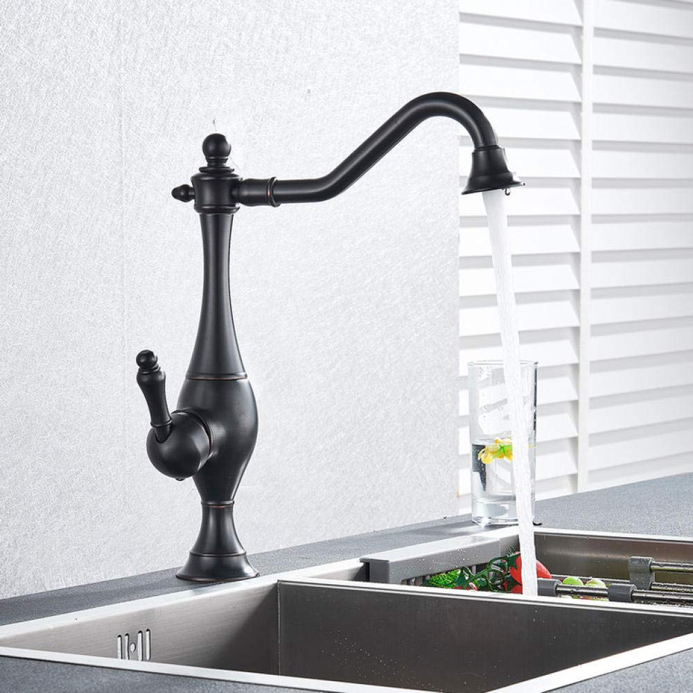 Bronze Black Long Neck Kitchen Faucet - Deck Mounted Rotating Spout with Hot & Cold Water Mixer - Perfect for Modern Kitchen and Bathroom Sink Installation