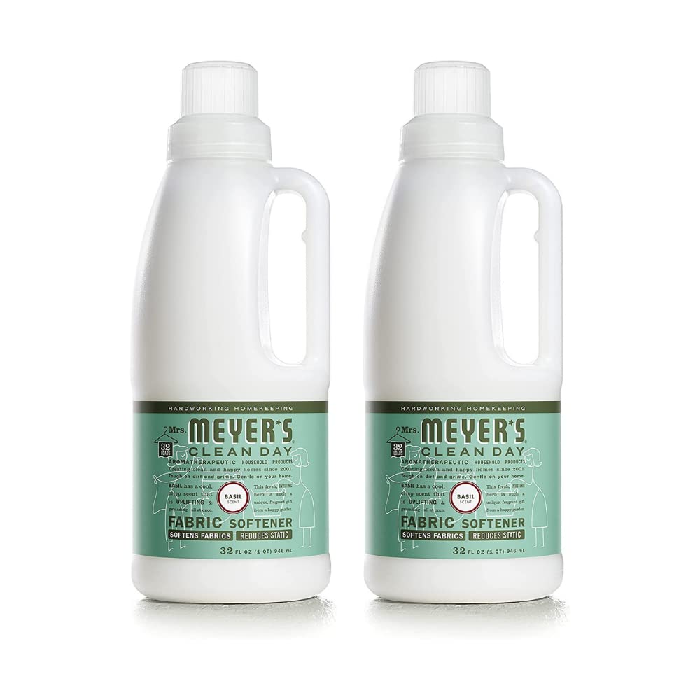 Mrs. Meyer's Clean Day Liquid Fabric Softener - Basil Scent, 32 Fl Oz (Pack of 2) | Plant-Derived Ingredients, Hypoallergenic | Perfect for Laundry, Softens Clothes & Reduces Static | Eco-Friendly & Cruelty-Free