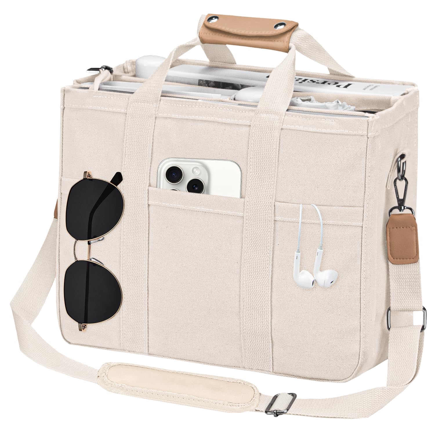 VOFANK Large Canvas Tote Bag for Women with Zipper & Multiple Compartments - Durable Work Bible Bag, Crossbody Shoulder Bag & Travel Handbag - Perfect for Office, Church, Shopping & Daily Commute