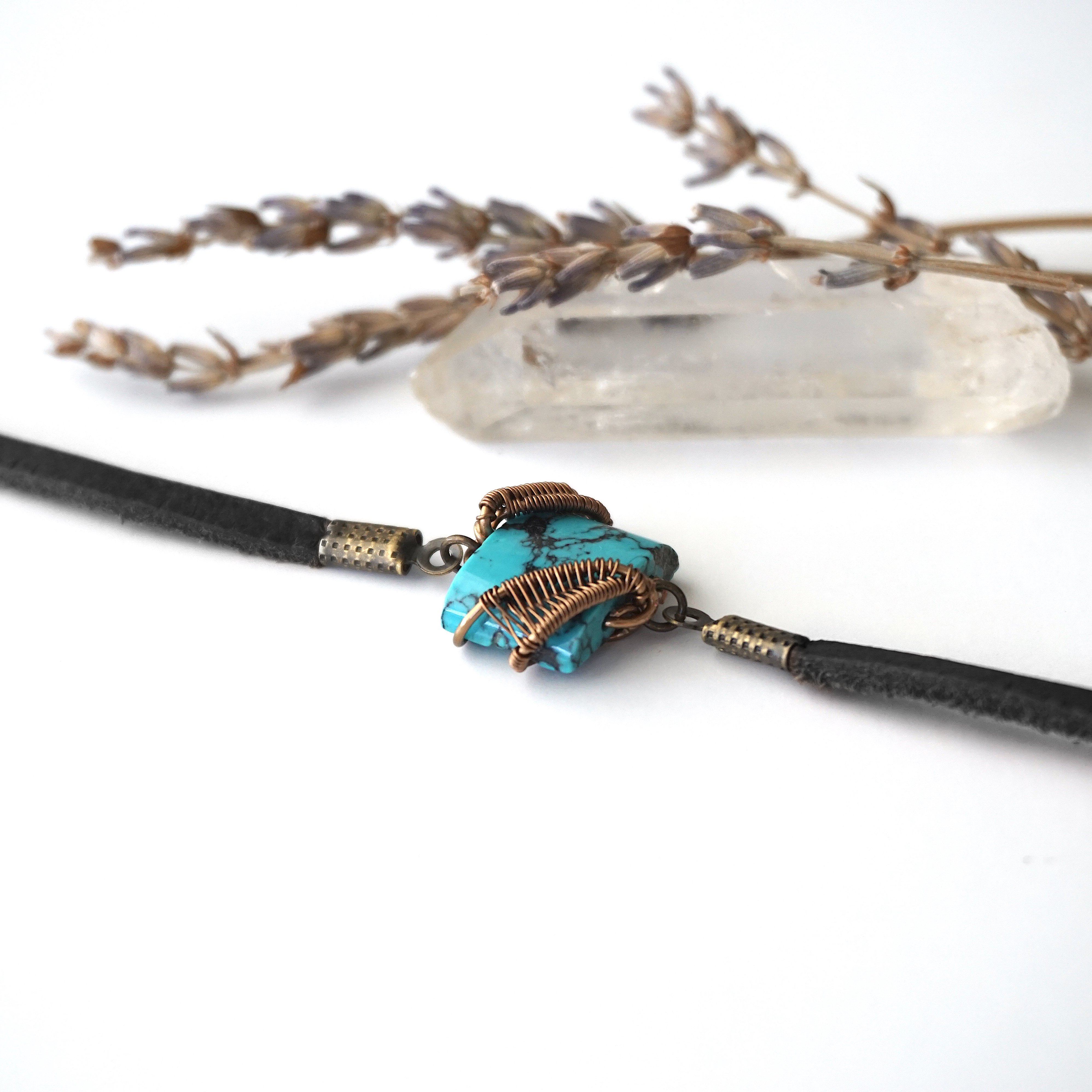 Turquoise Leather Bracelet - Adjustable Handmade Beaded Bracelet for Women - Black or Brown Leather - Boho Jewelry for Everyday Wear & Gift Giving
