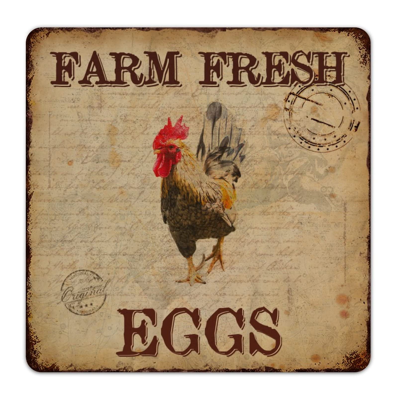 Vintage Farm Fresh Eggs Rustic Metal Tin Sign - Distressed Retro Wall Art Decor for Farmhouse, Barn, Porch, Front Door, Henhouse & Chicken Coop - Perfect for Country Kitchen, Cafe, or Rustic Home Decor