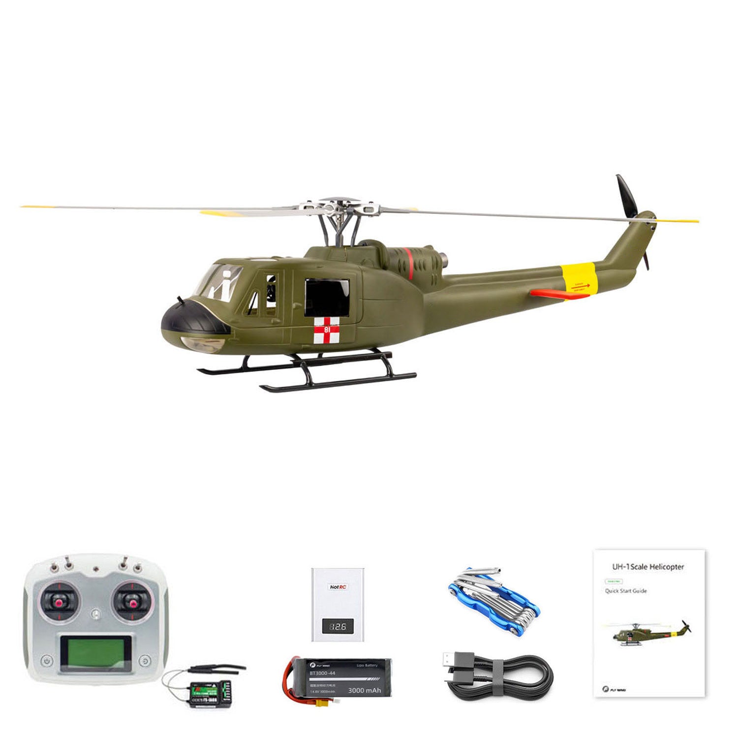 FLYWING UH1 V4 GPS RC Helicopter with Brushless Motor & 60A Dual ESC - Auto Return Low Battery - Huey Military Style Drone for Adults - Perfect for Outdoor Flying, Aerial Photography & RC Hobby Gifts