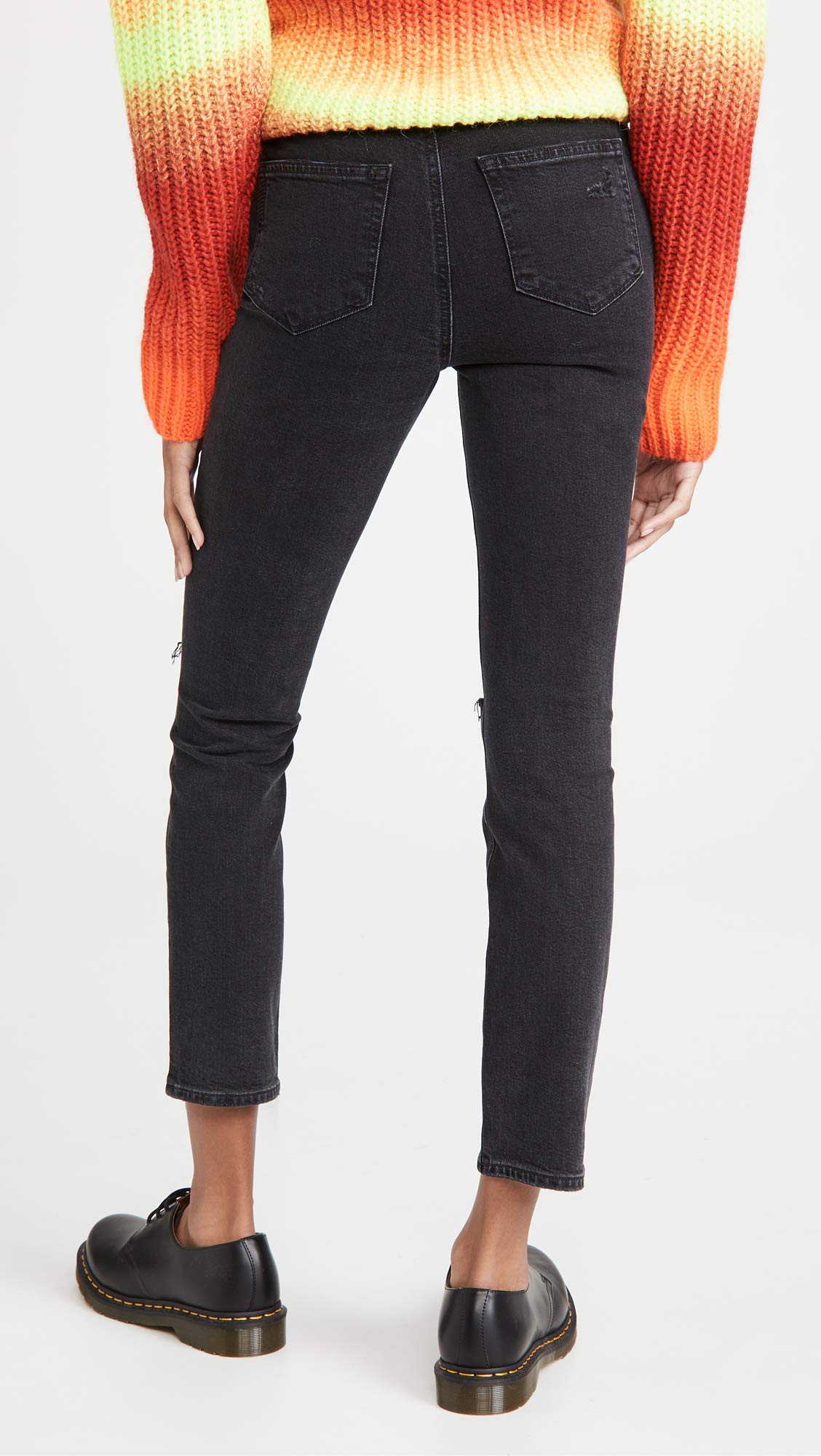 PAIGE Women's Sarah High Rise Slim Fit Straight Leg Crop Jean - Black ACE Destructed (Size 31) | Comfortable Stretch Denim Pants for Casual Wear & Everyday Outfits