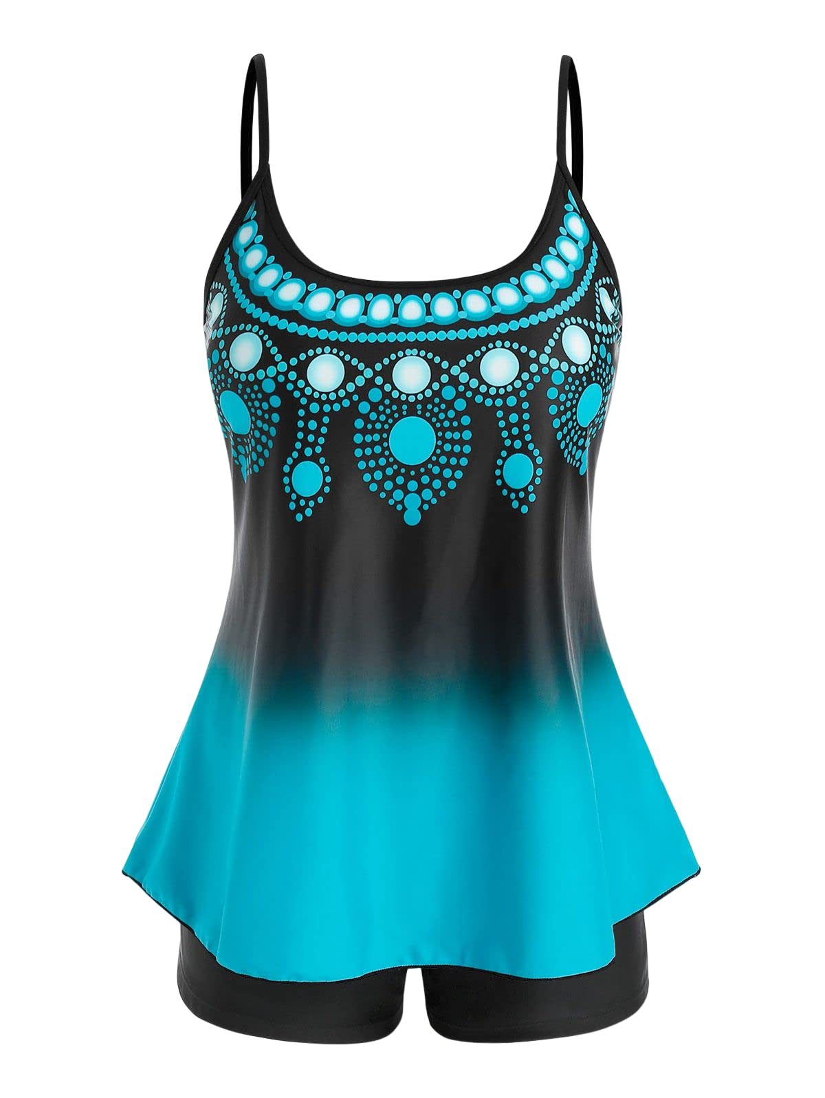 ROSE GAL Women's Plus Size Ombre Print Backless Cami Boyleg Modest Tankini Swimwear Set - Perfect for Beach Vacations, Pool Parties & Summer Getaways
