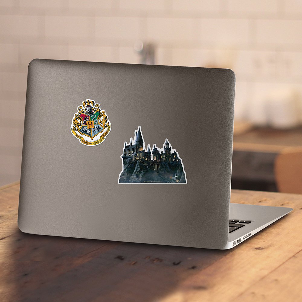 **Harry Potter Hogwarts Logo Graphic T-Shirt for Kids 7+ Years – Unisex Short Sleeve Tee with Stickers (Small, Navy) – Perfect for School, Cosplay & Harry Potter Fans**