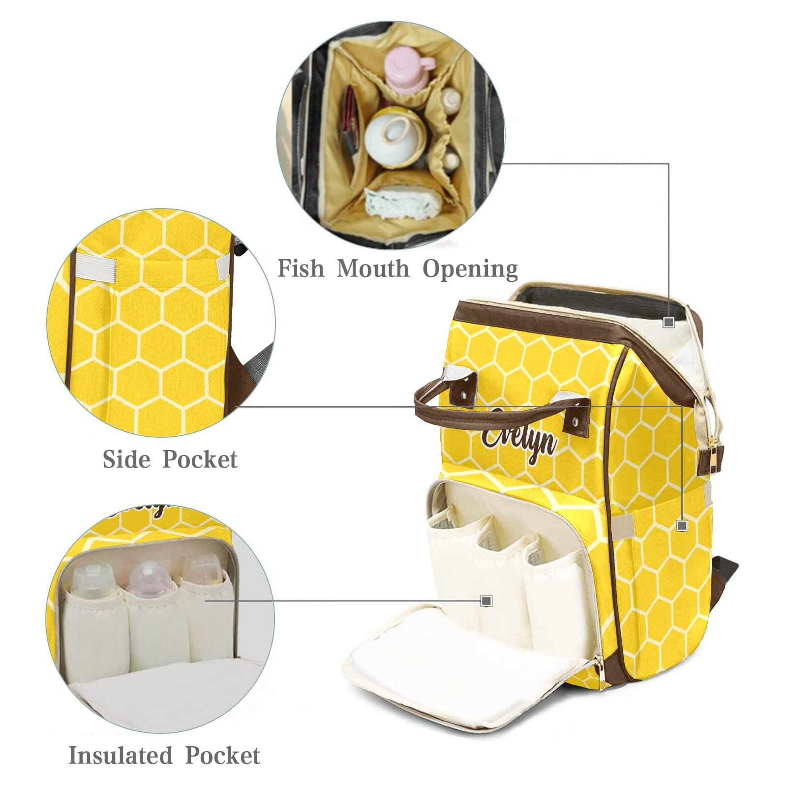 Personalized Diaper Bag Backpack Tote - Cute Bee Honey Design, Custom Baby Shower Gift for New Moms | Perfect for Travel, Daycare & On-the-Go Parenting