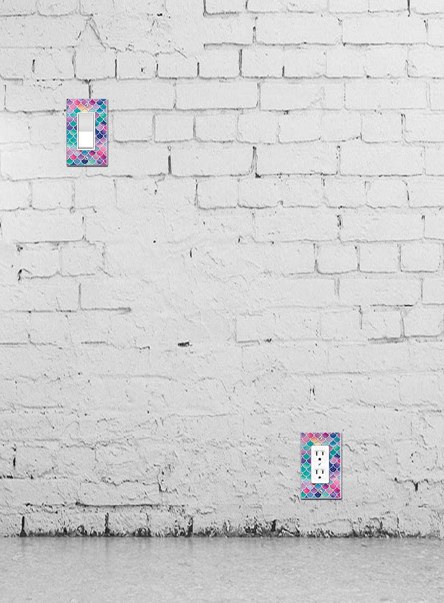 WIRESTER Single Gang Decorator Light Switch Plate Cover - Pink & Blue Pastel Mermaid Scales Design | Wall Plate for Home, Bedroom, Bathroom & Office Decor