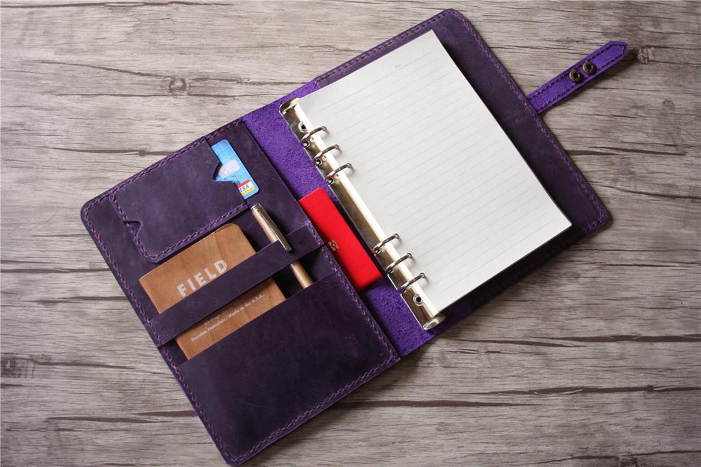 Custom Personalized Purple Leather Binder Notebook Cover - A5 Size, Gift for Office, School & Business Professionals - Perfect for Journaling, Planner & Organizer