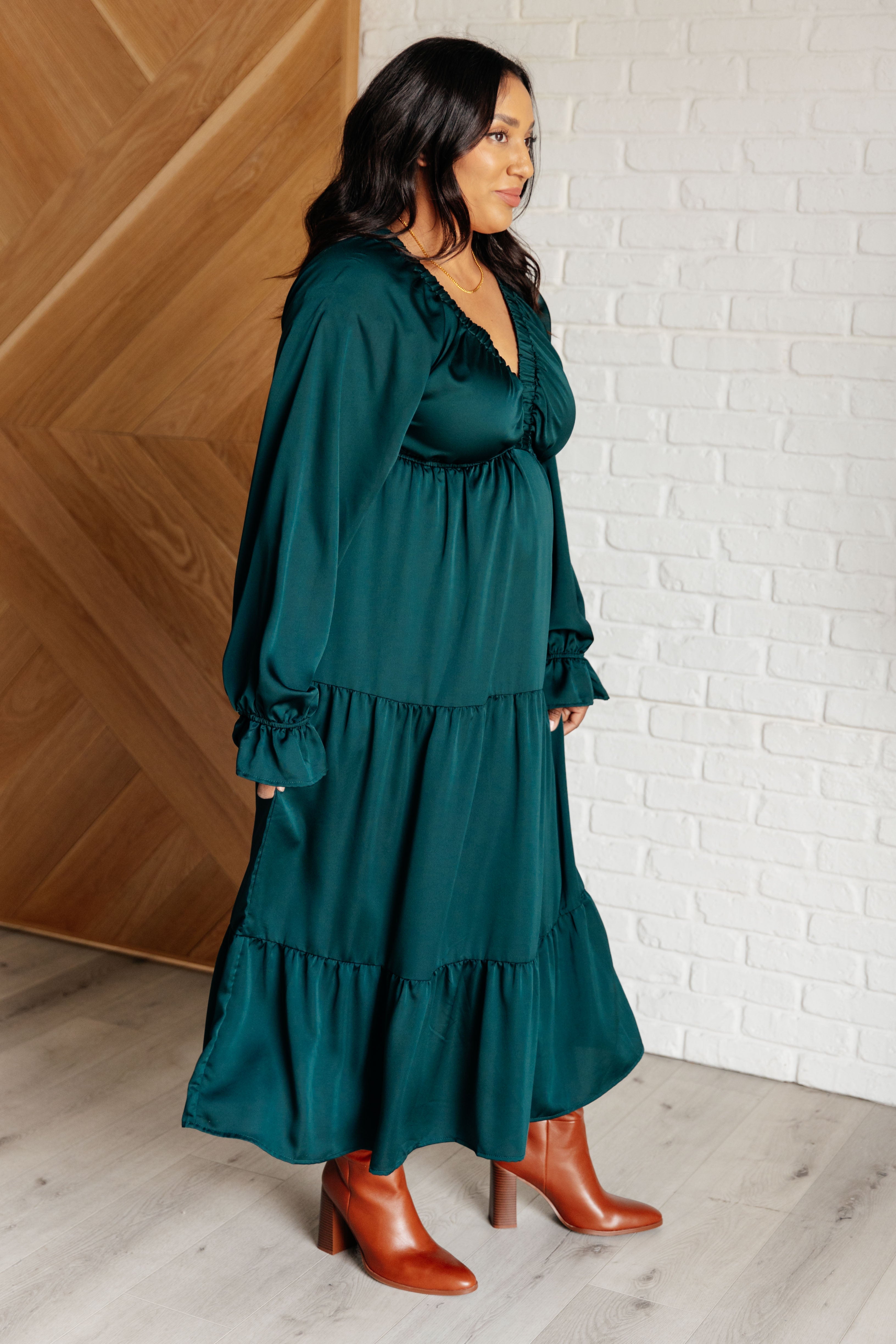 Hunter Green Tiered Dress - Flowy A-Line Midi Dress for Women | Perfect for Casual Outings, Date Nights & Summer Parties