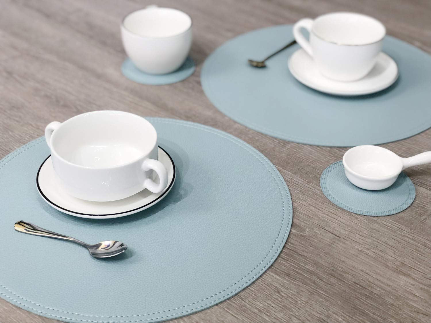 8-Piece Faux Leather Round Placemats and Coasters Set - Waterproof, Stain-Resistant Table Mats for Kitchen & Dining Room - Perfect for Coffee Tables, Dinner Parties, and Everyday Use