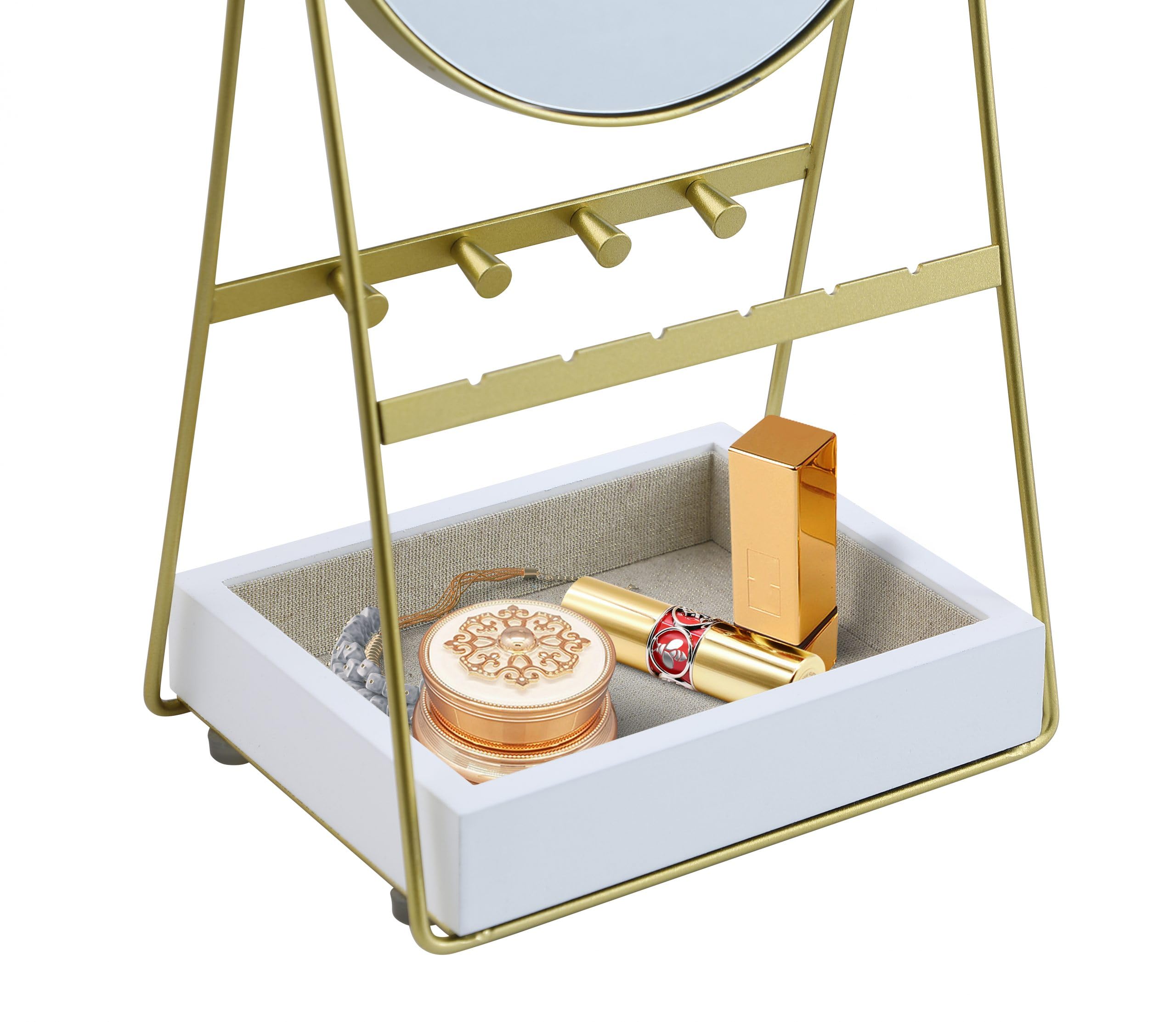 Kenna Round Vanity Mirror with Jewelry Organizer - Elegant Gold & White Tabletop Mirror for Makeup & Dressing Table - Perfect for Bedroom, Bathroom & Gift Giving