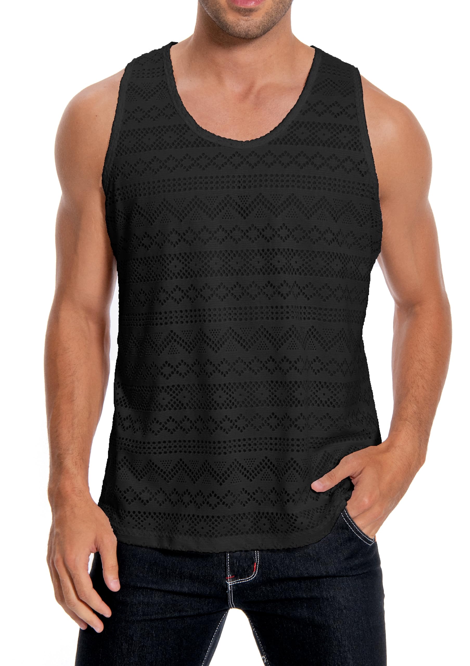 **Men's Sleeveless Mesh Tank Tops - Breathable See-Through T-Shirts for Casual & Outdoor Wear - Gym, Beach, Running, Summer Fashion**