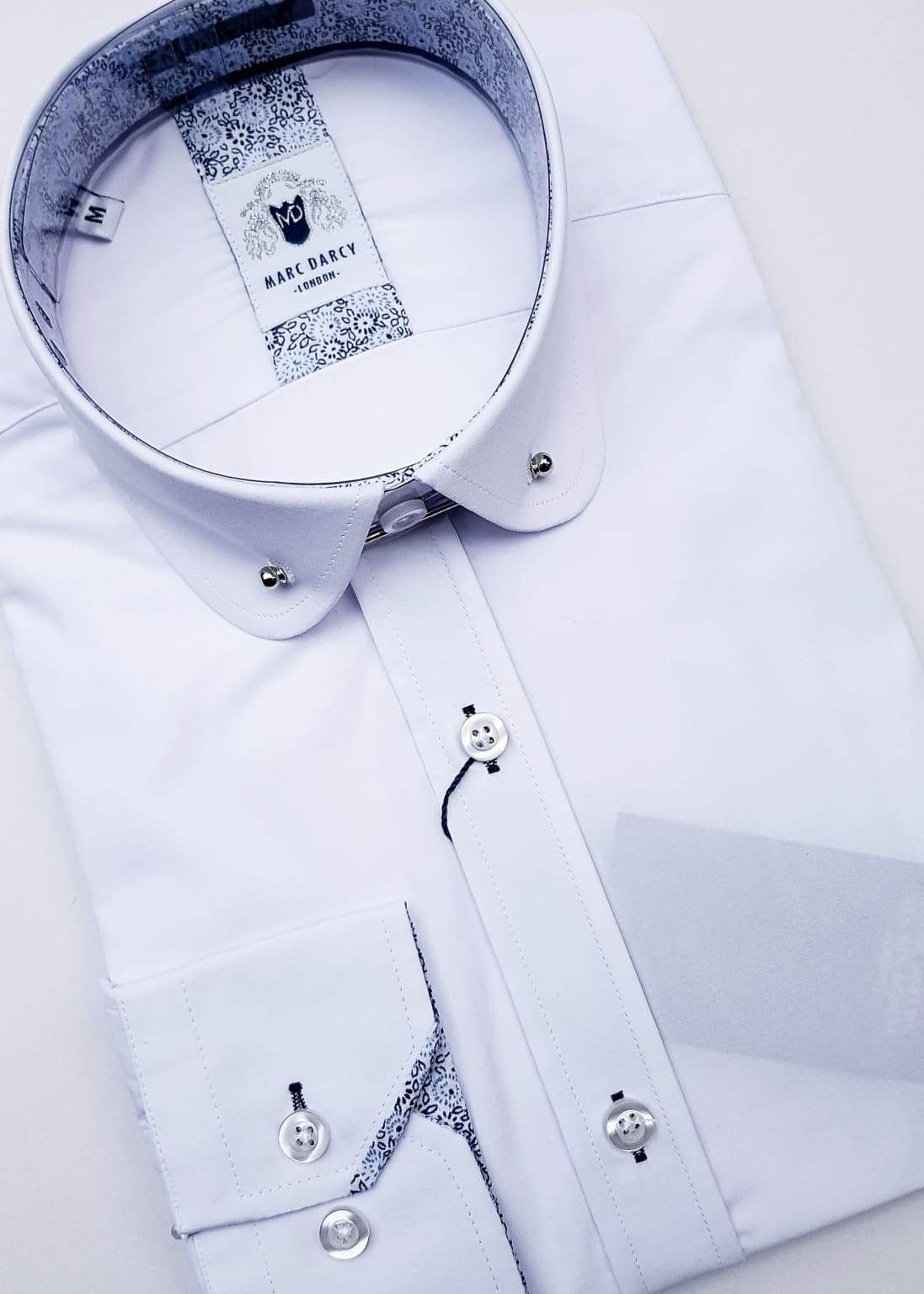 Marc Darcy Benson White Penny Collar Shirt with Collar Bar - Classic Men's Formal Dress Shirt for Business, Weddings & Special Occasions