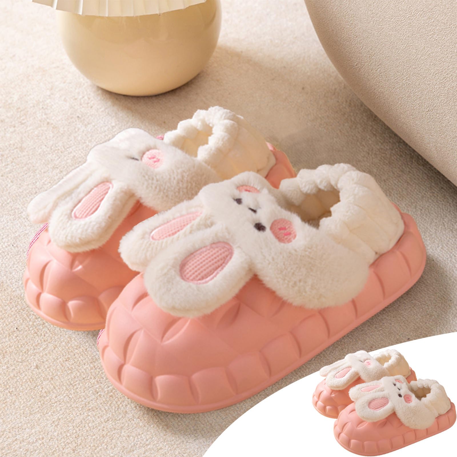 Women's Cute Removable Rabbit Ears Plush Slippers - Soft Bunny House Shoes for Women & Girls - Perfect for Indoor Lounging, Bedroom Comfort & Cozy Gift Giving