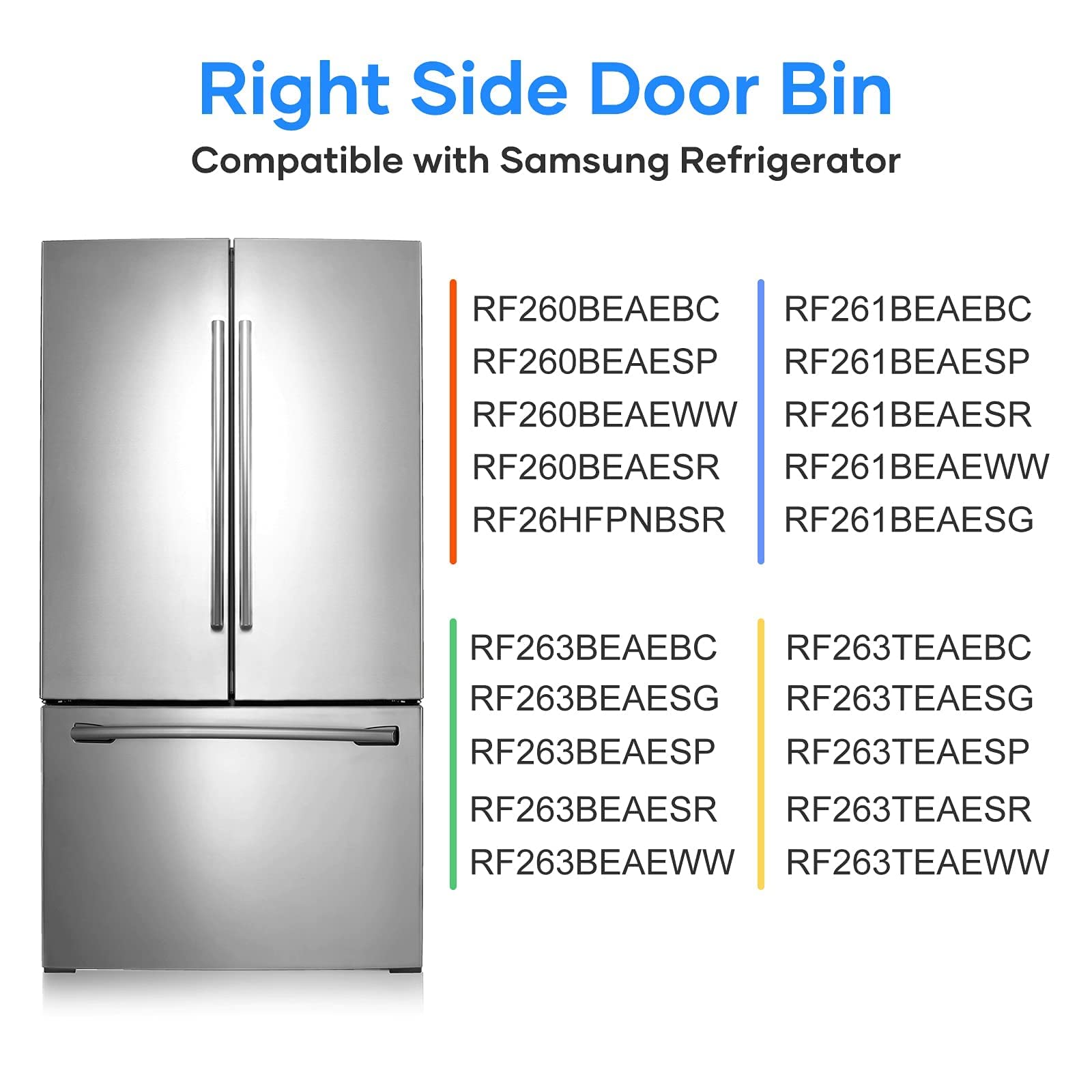 Samsung Refrigerator Door Shelf Replacement - DA97-12650A Right Side Bin Basket Compatible with DA63-07104A, DA63-06963A Models | Includes 5 Adhesive Magnets & Food Storage Container | Perfect for Kitchen Organization & Easy Access to Fridge Items
