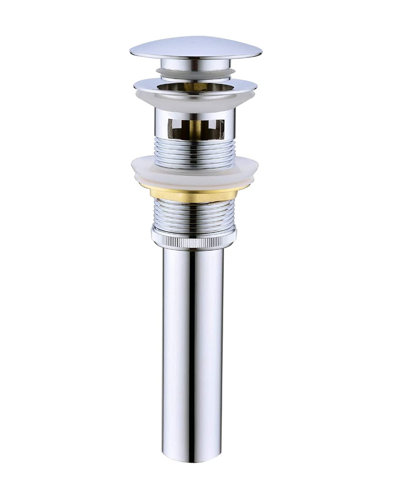 Chrome Solid Brass Pop-Up Drain Stopper with Overflow for Bathroom Sink, Basin, Lavatory & Vanity - Commercial & Modern Design - Perfect for Home, Hotel & Restaurant Bathrooms
