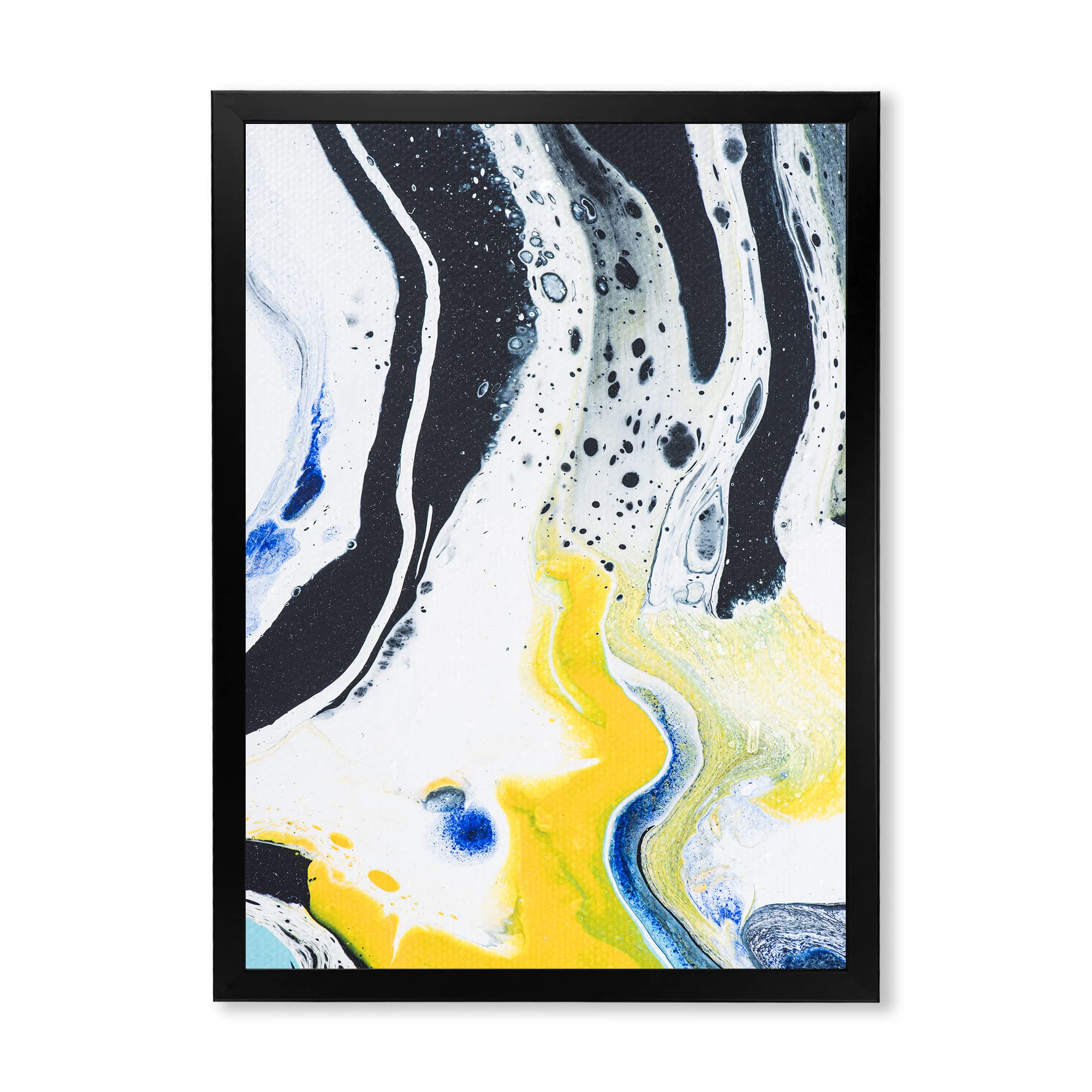 Abstract Marble Wall Art in Yellow & Blue - Modern Framed Canvas Painting for Living Room, Bedroom & Office Decor | DesignQ IV