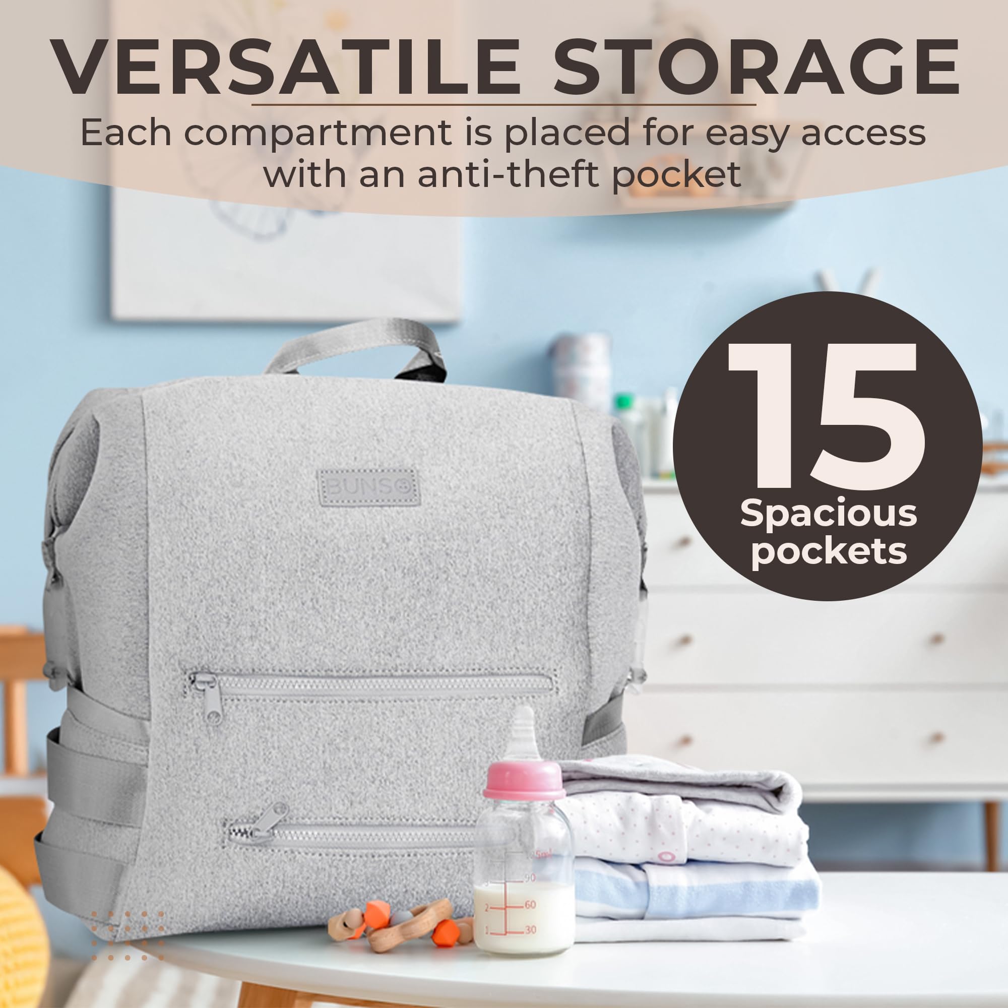 Lightweight Waterproof Diaper Bag Backpack for Moms - Insulated Neoprene Baby Bag with Changing Pad, Stroller Straps & Wet Pocket - Perfect for Travel, Daycare and On-the-Go Parenting