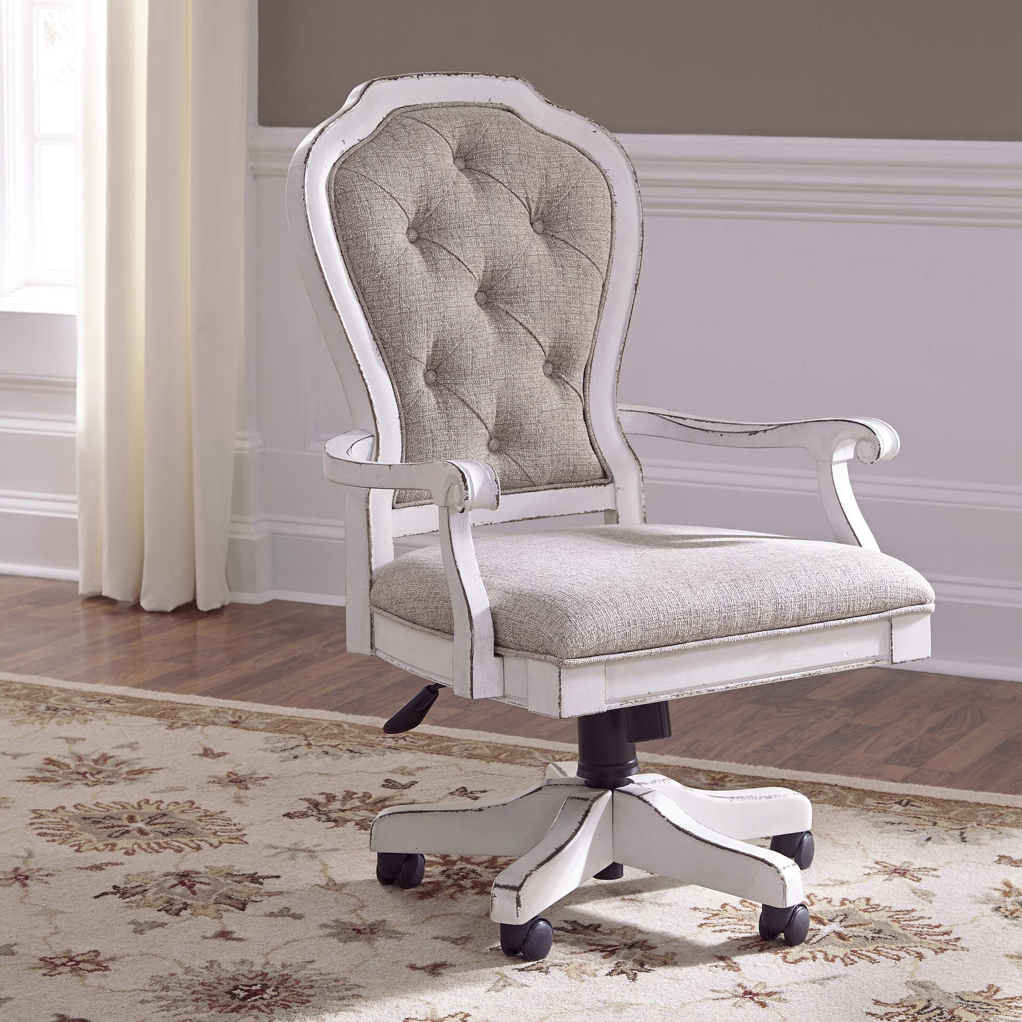 Liberty Furniture Magnolia Manor Jr Executive Desk Chair - European Style Office Chair in White - Solid Wood Frame with Recliner & Rolling Casters - 300 lbs Weight Capacity - Perfect for Home Office, Study Room & Executive Workspaces