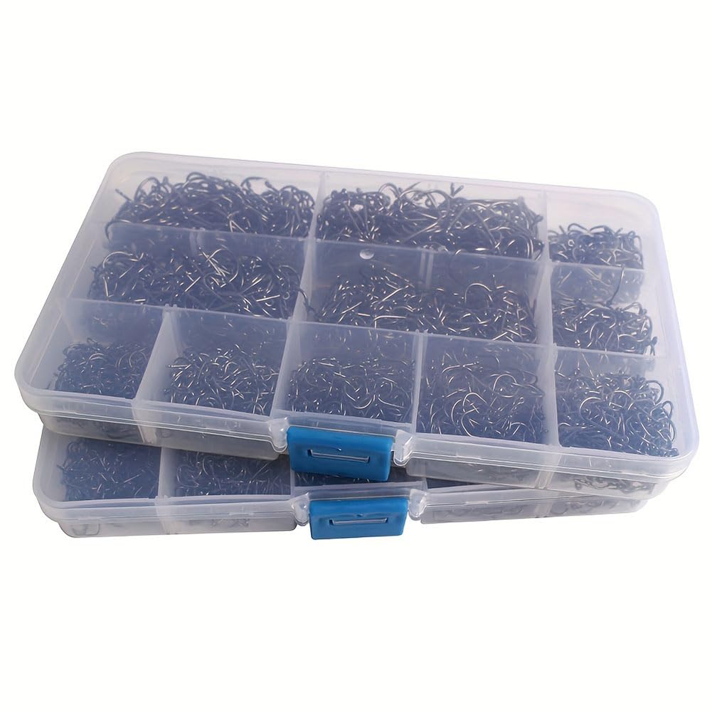 1600PCS Barbed Fishing Hooks with Holes - 10 Size Bait Holder Worm Hooks | Carbon Steel Bass Fishing Hooks for Saltwater & Freshwater | Perfect for Bass, Trout, and Catfish Fishing